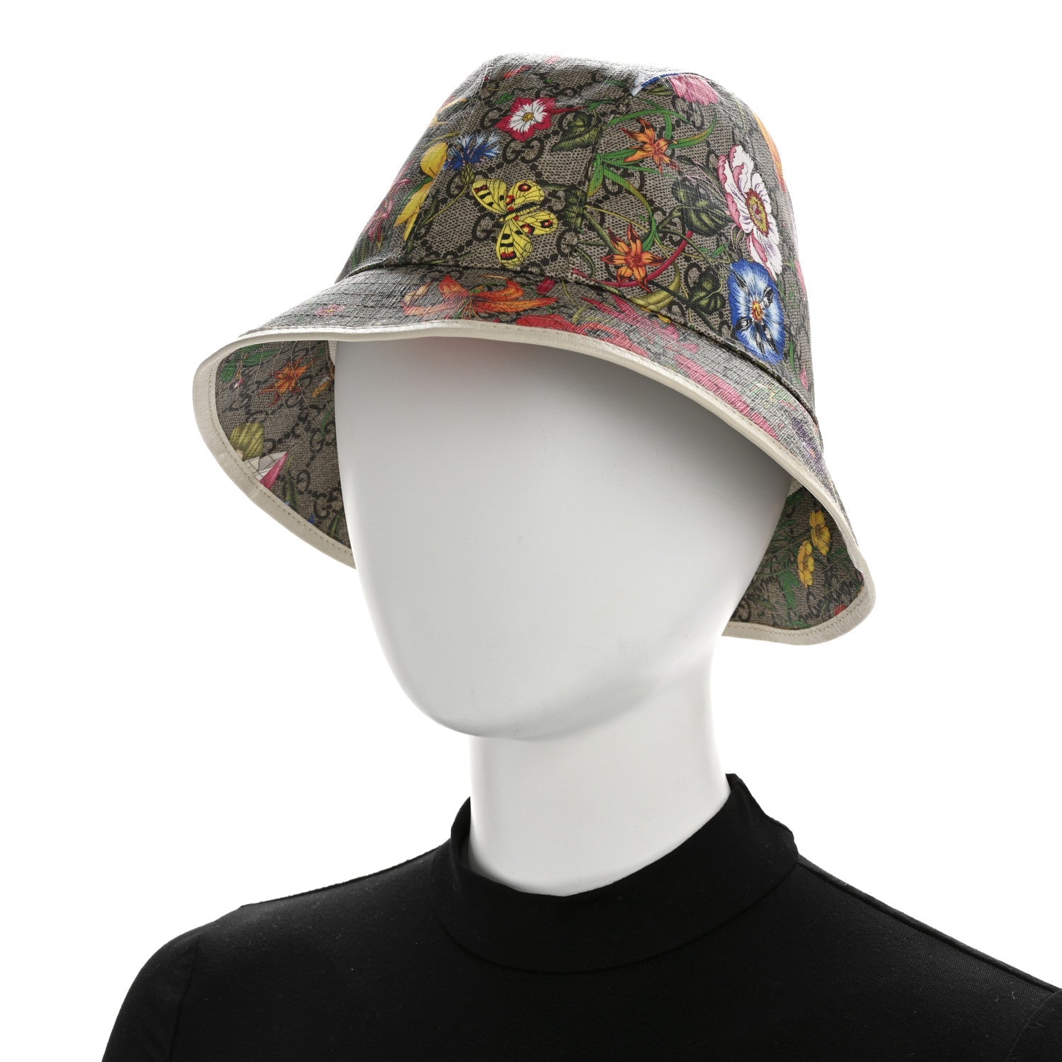 GG Supreme Monogram Flora Fedora Hat L White