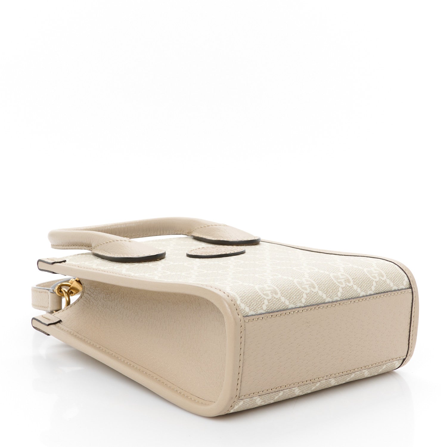 GG Supreme Monogram Textured Dollar Calfskin Mini Retro Interlocking G Tote Bag Beige Mystic White Oatmeal