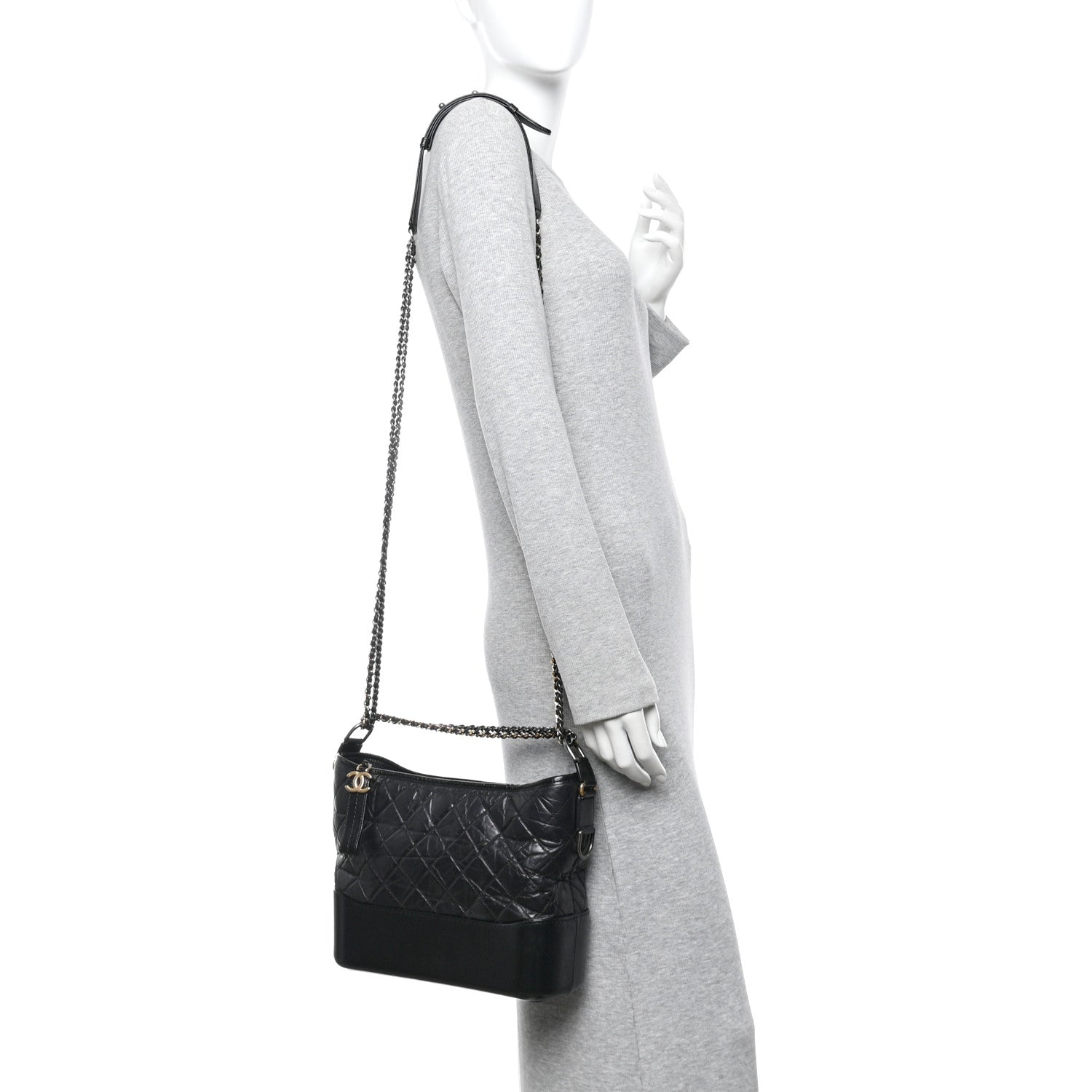 Aged Calfskin Quilted Medium Gabrielle Hobo Black