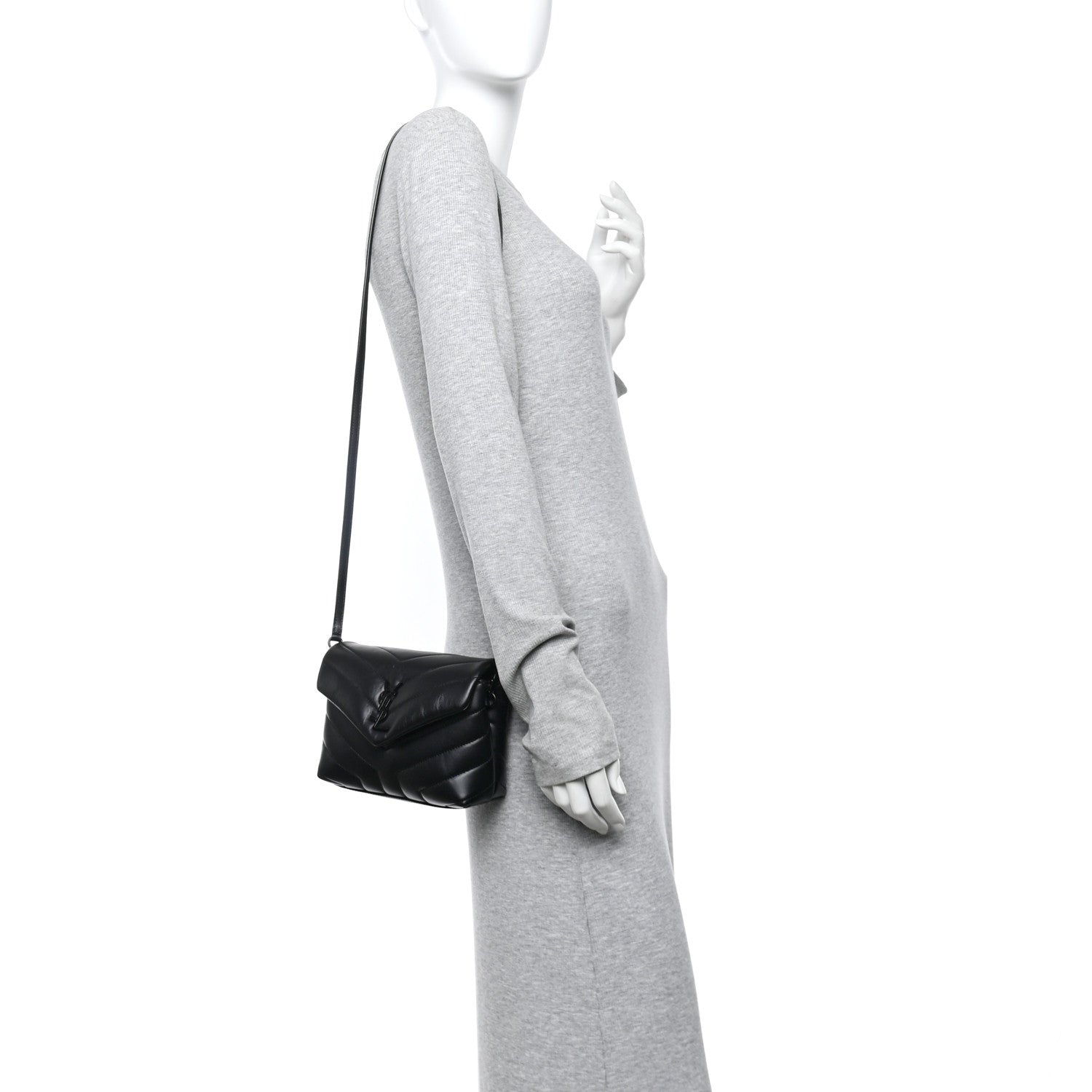 Calfskin Y Quilted Monogram Monochrome Toy Loulou Crossbody Bag Black