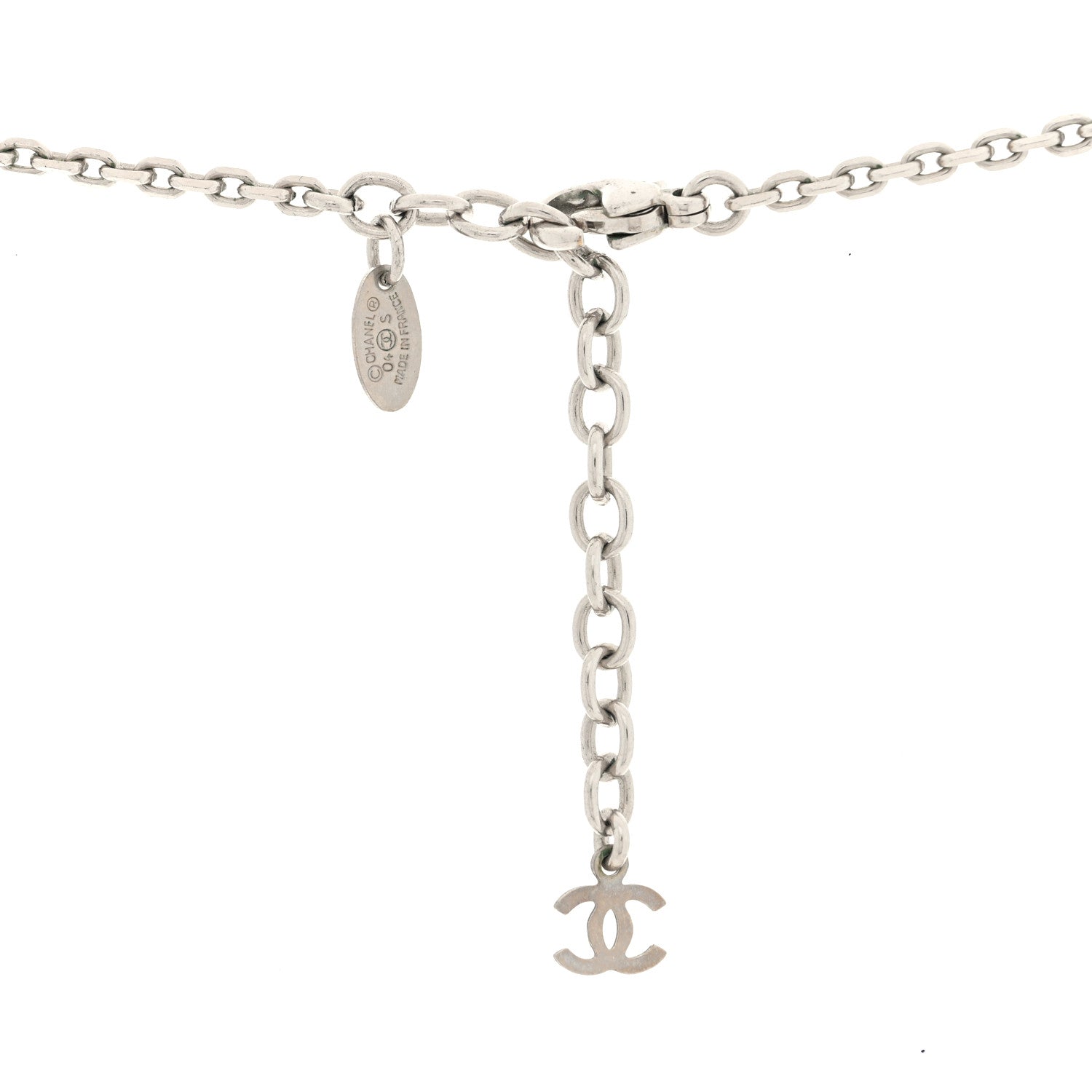 Metal Resin Camellia CC Chain Necklace Silver