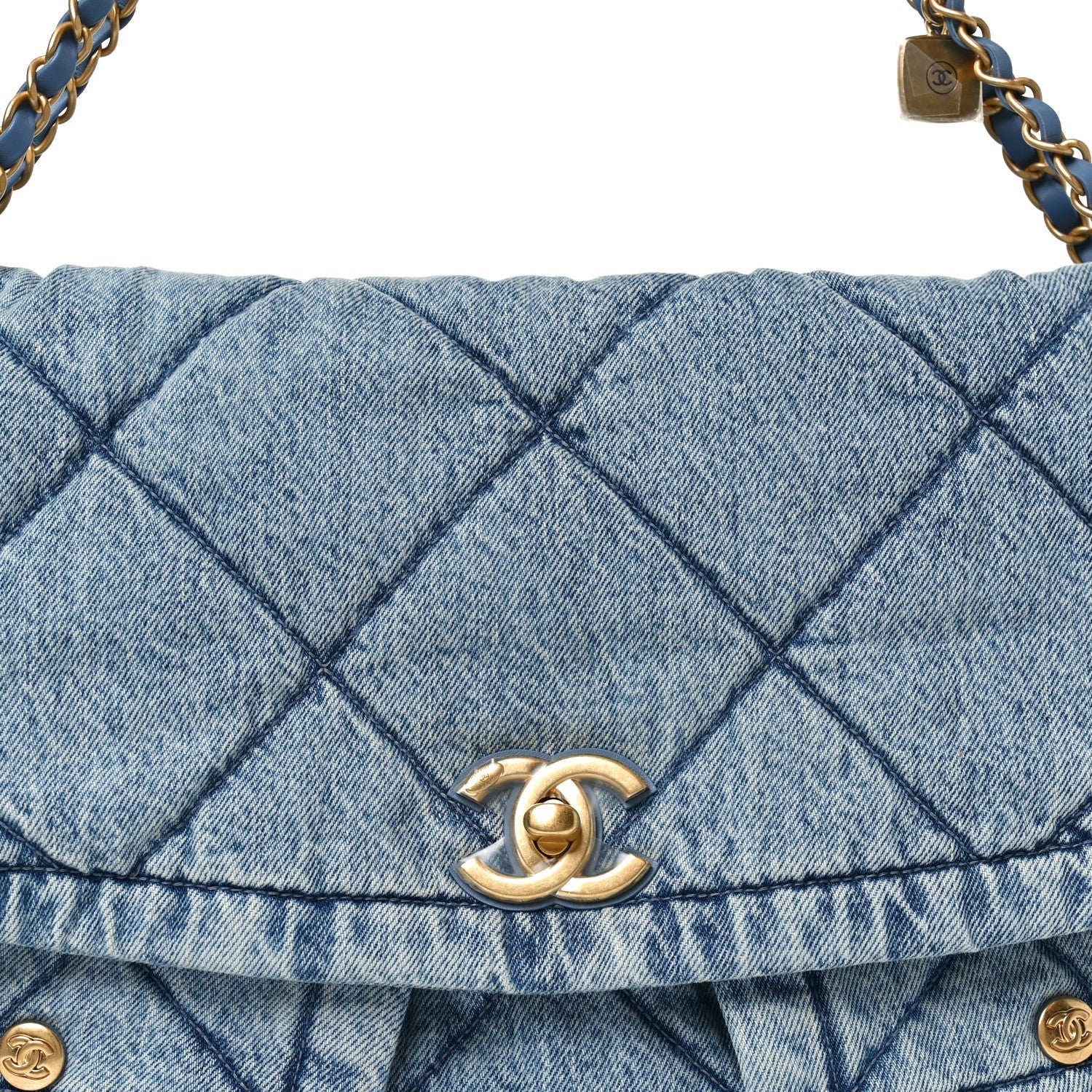 Washed Denim Quilted Maxi Flap Bag Blue