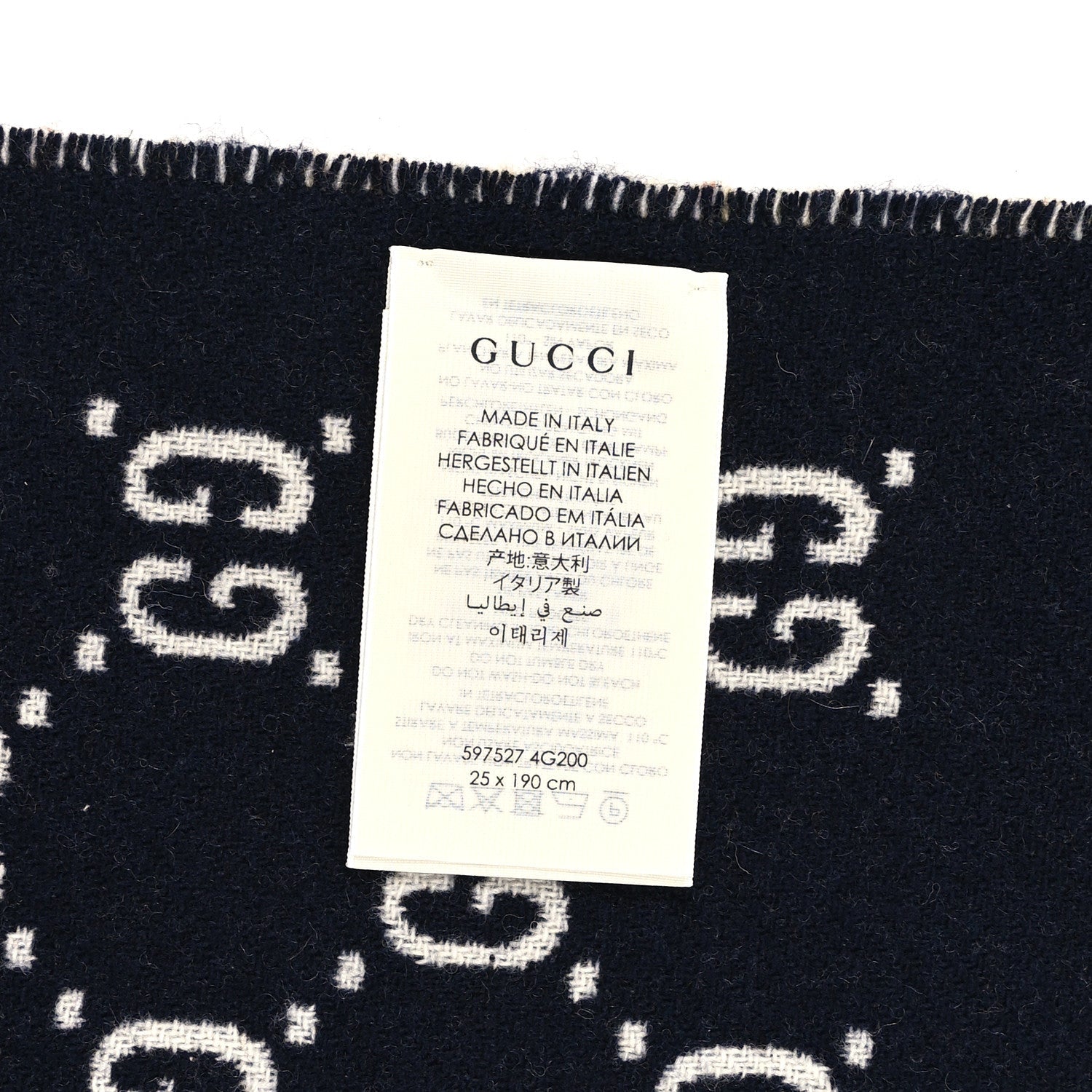 Wool GG Monogram Plaid Rise Reversible Fringe Scarf Midnight Blue Cream
