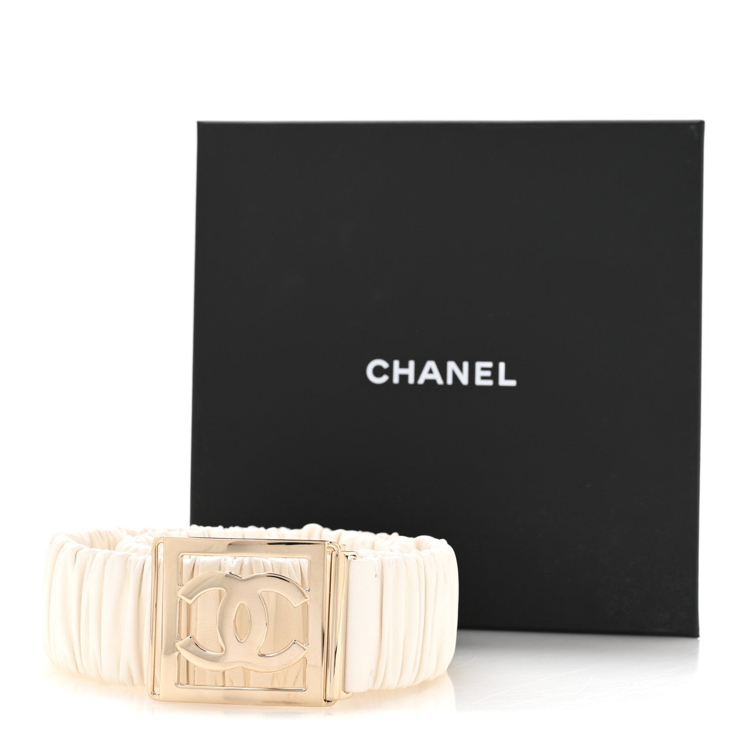Lambskin Ruched CC Belt 80 32 White