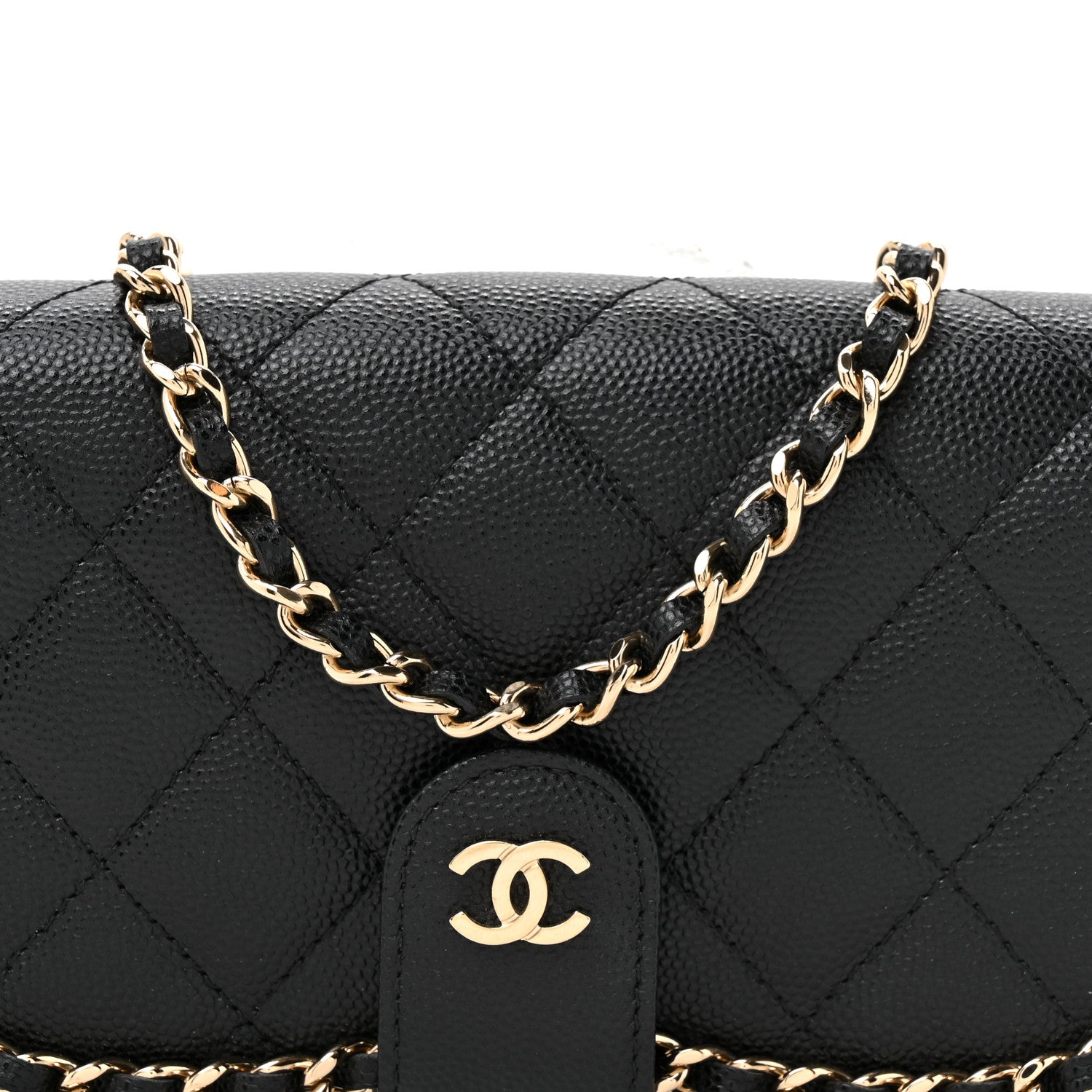 Caviar Quilted Chain Glasses Case Black