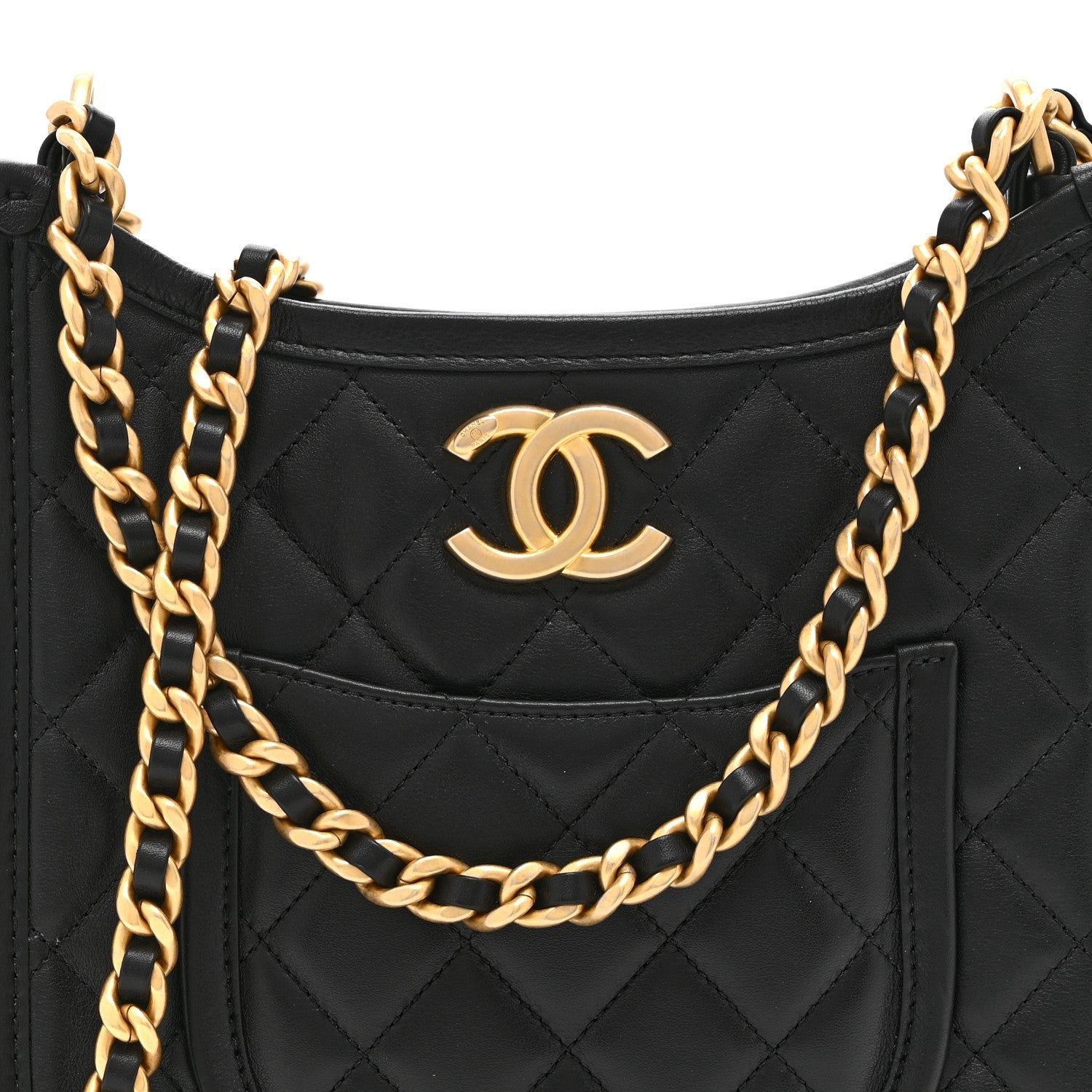 Calfskin Quilted Small Hobo Black
