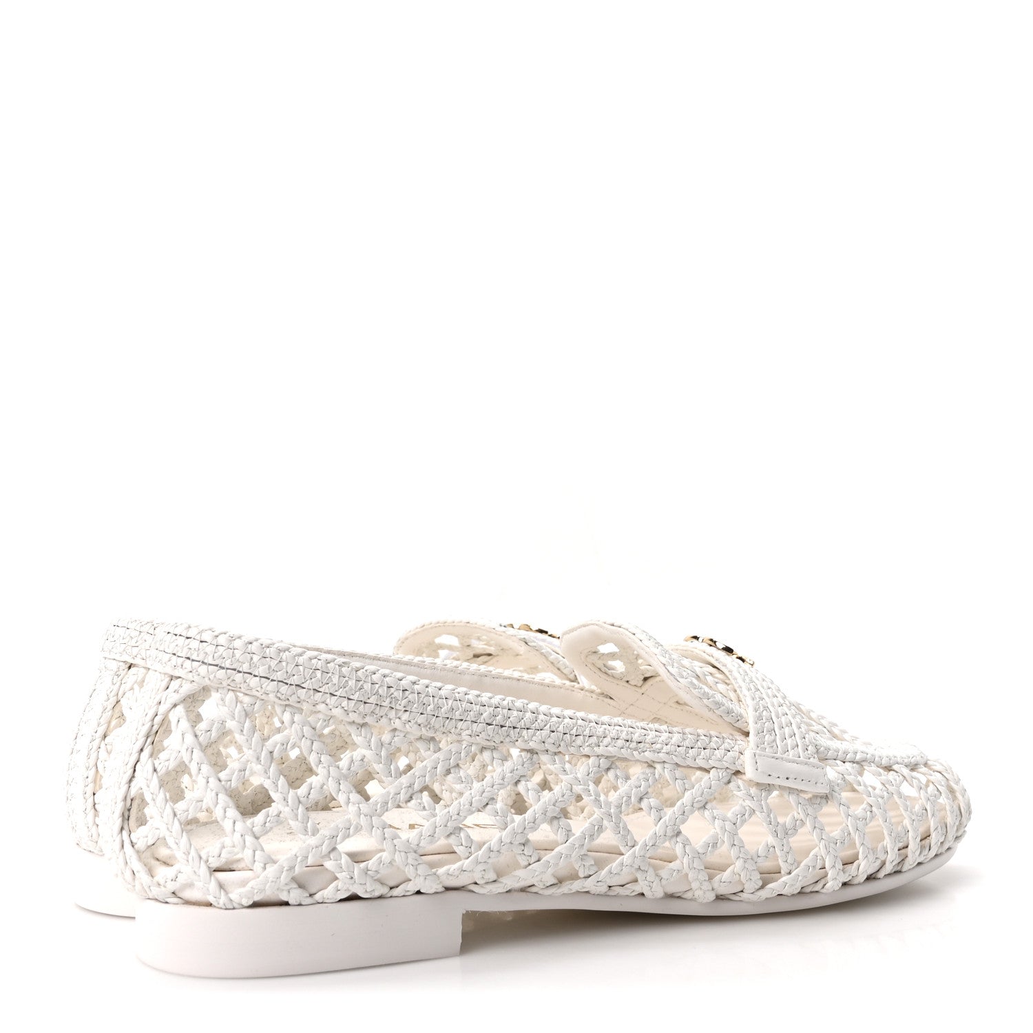 Braided Lambskin CC Mocassin Loafers 39 White