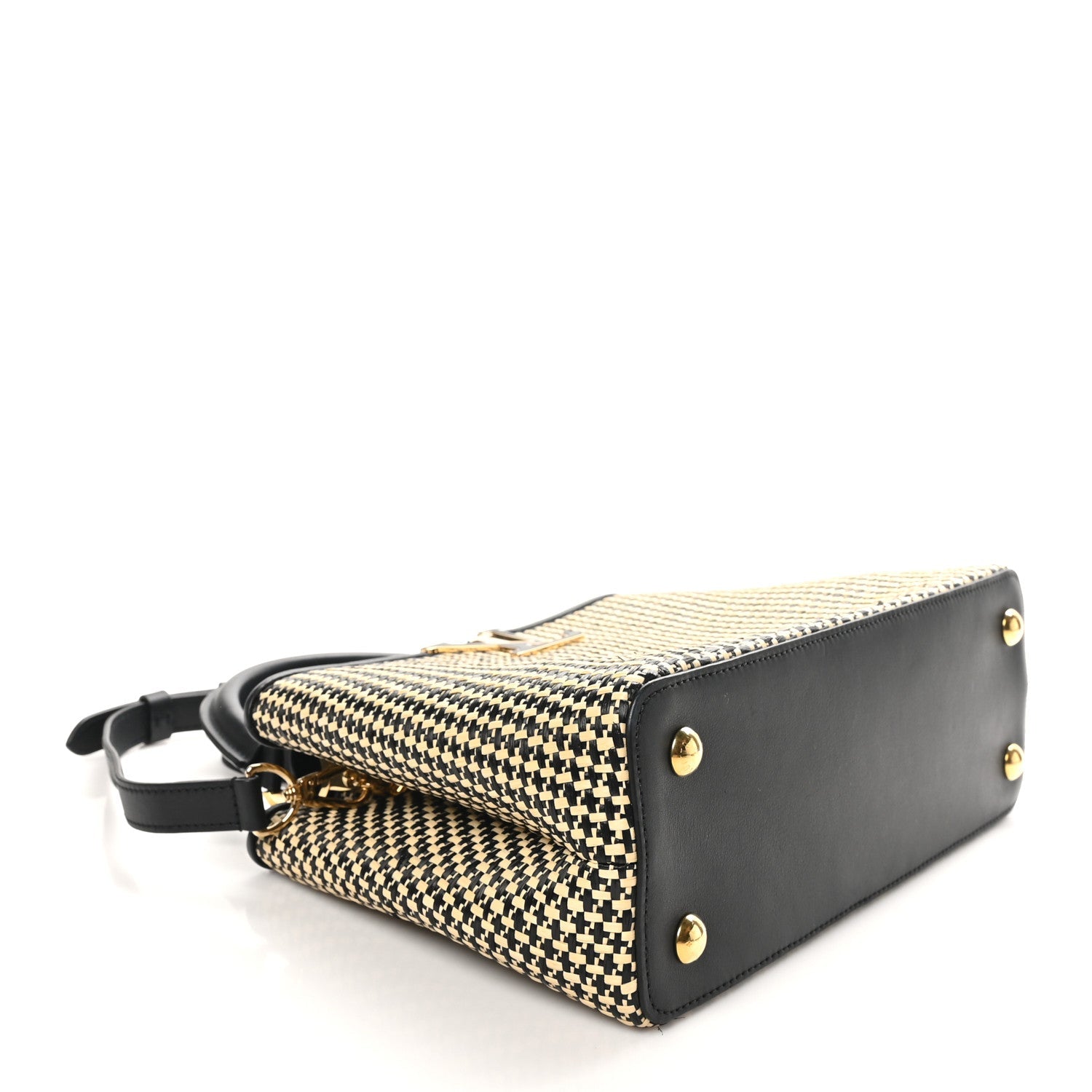 Raffia Calfskin Capucines MM Black Ecru