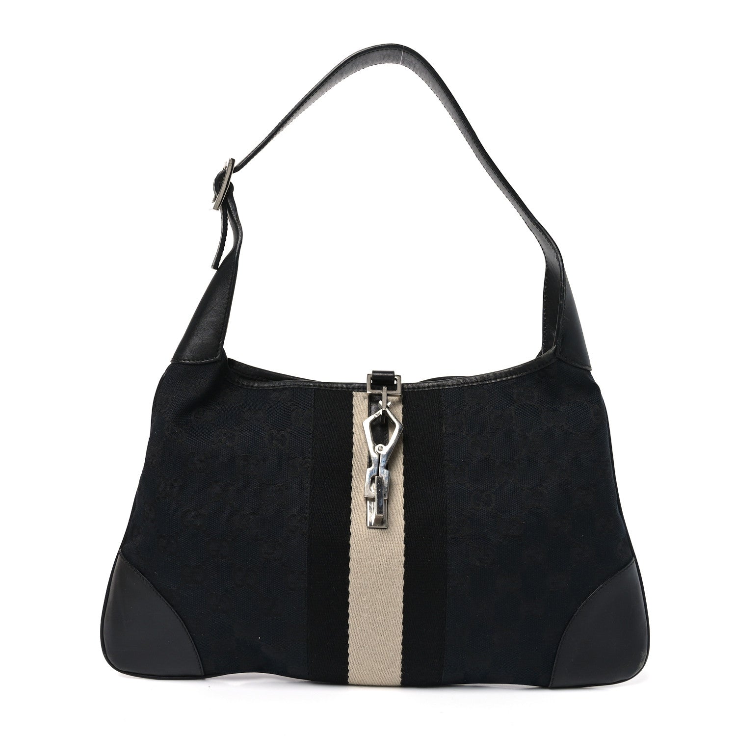 Monogram Lobster Clasp Jackie O Hobo Black