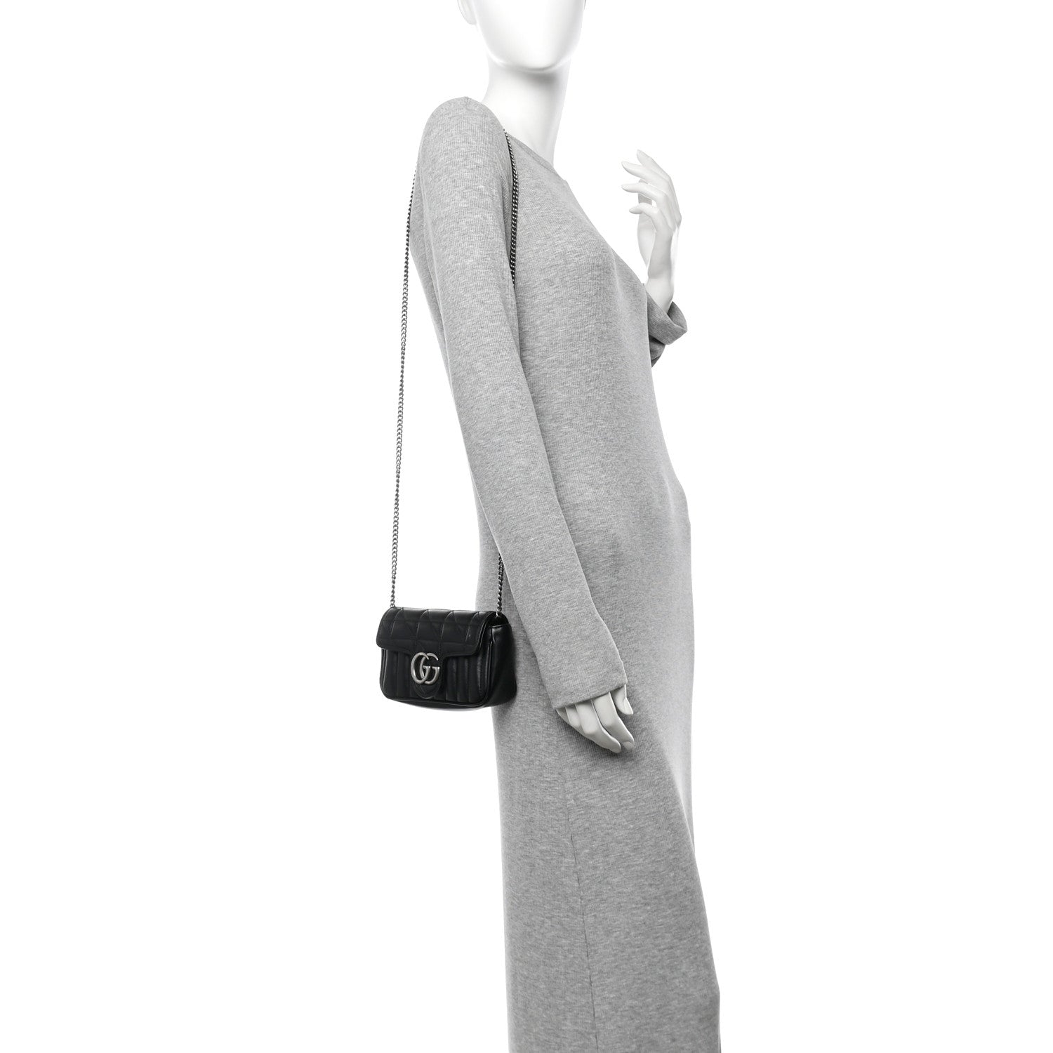 Calfskin Matelasse Aria Super Mini GG Marmont Shoulder Bag Black