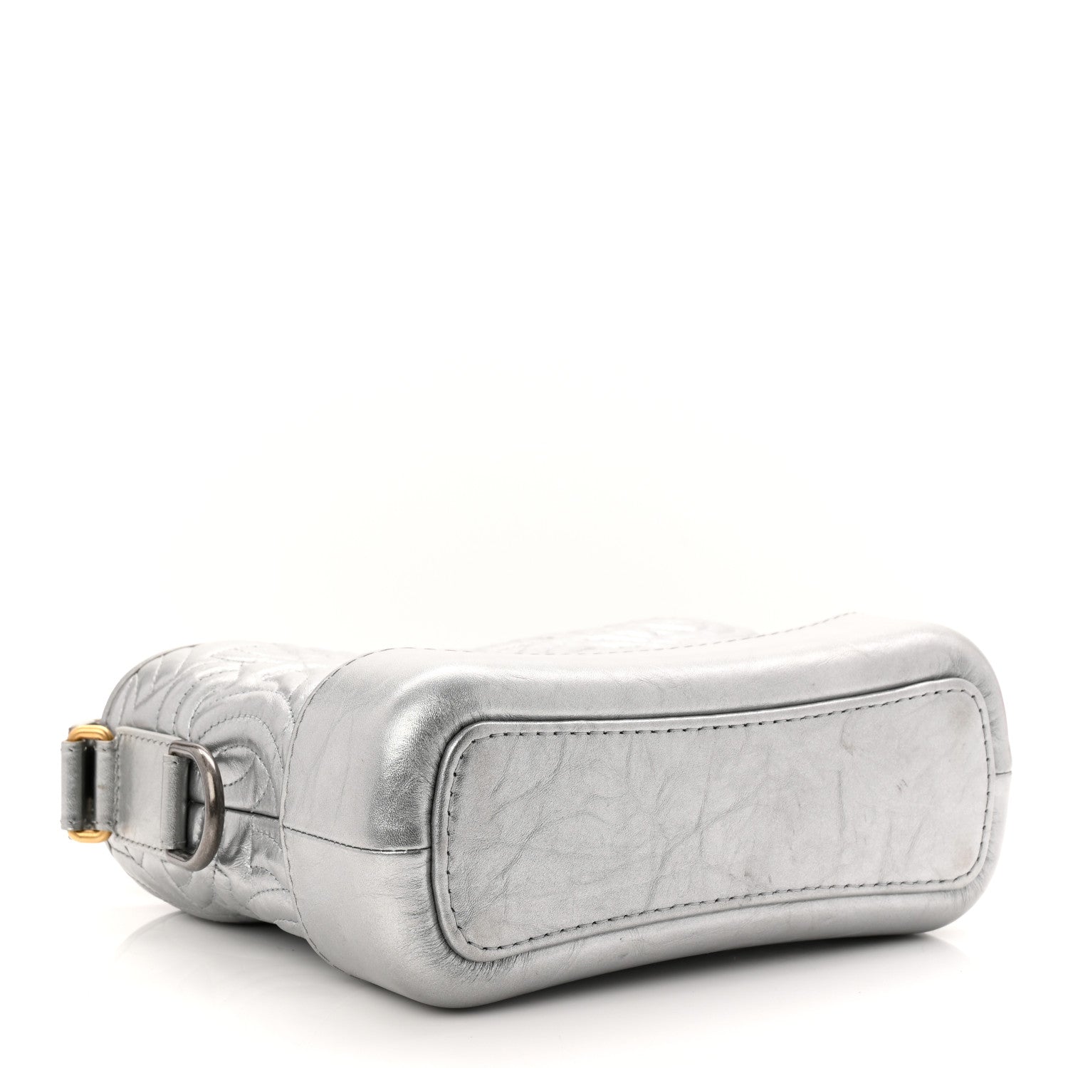 Metallic Aged Calfskin CC Quilted Small Gabrielle Hobo Dark Silver