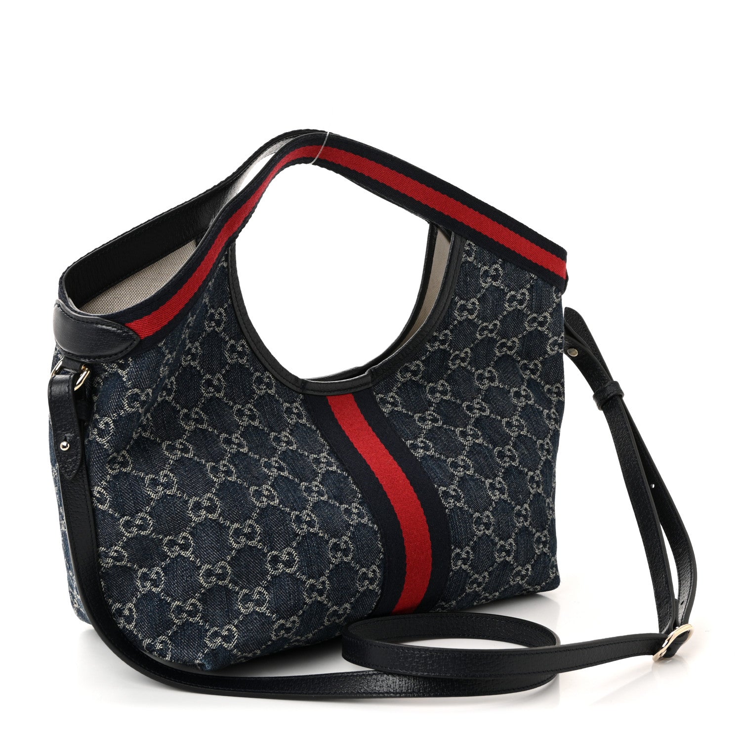 GG Monogram Denim Small Giglio Tote Blue White
