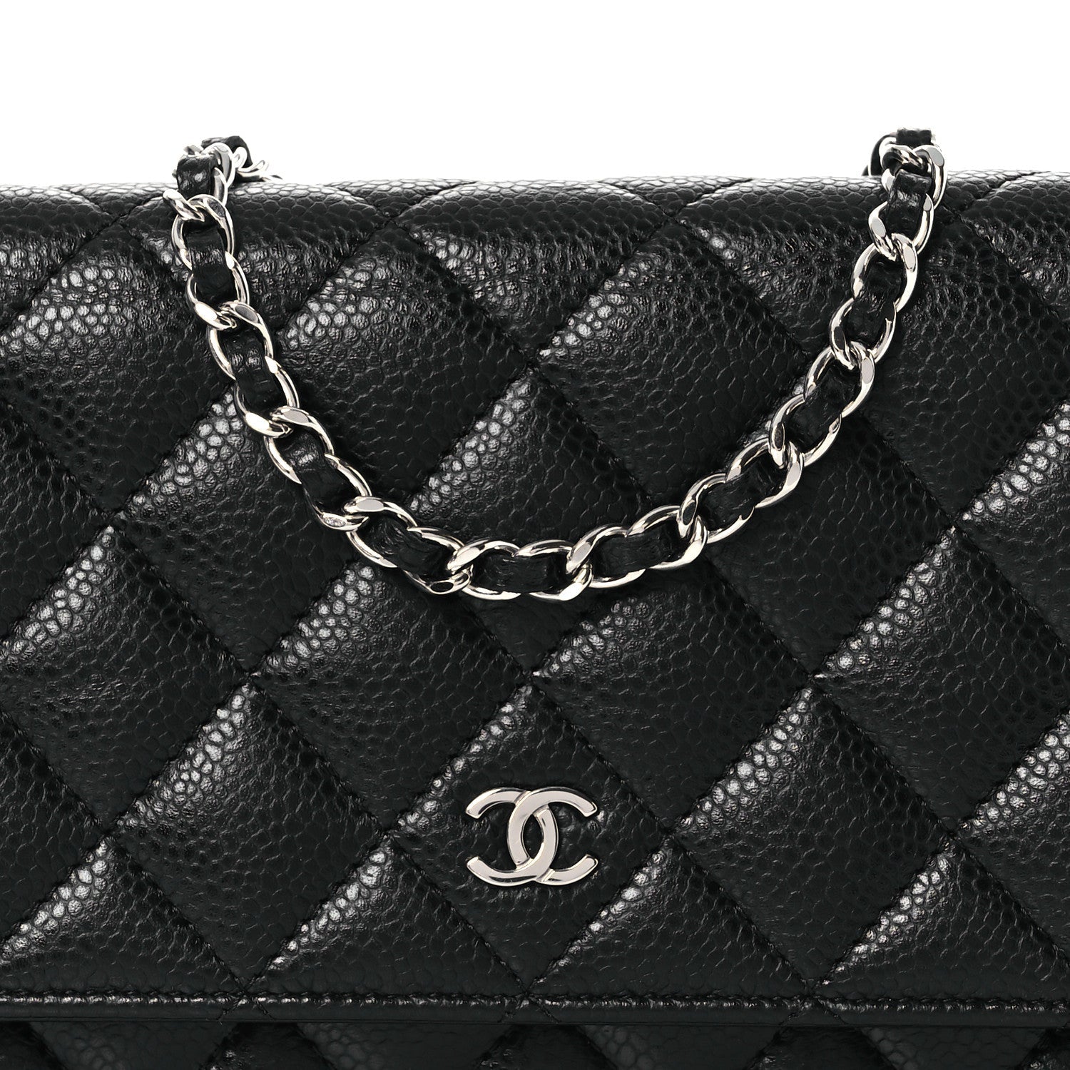 Caviar Quilted Wallet on Chain WOC Black