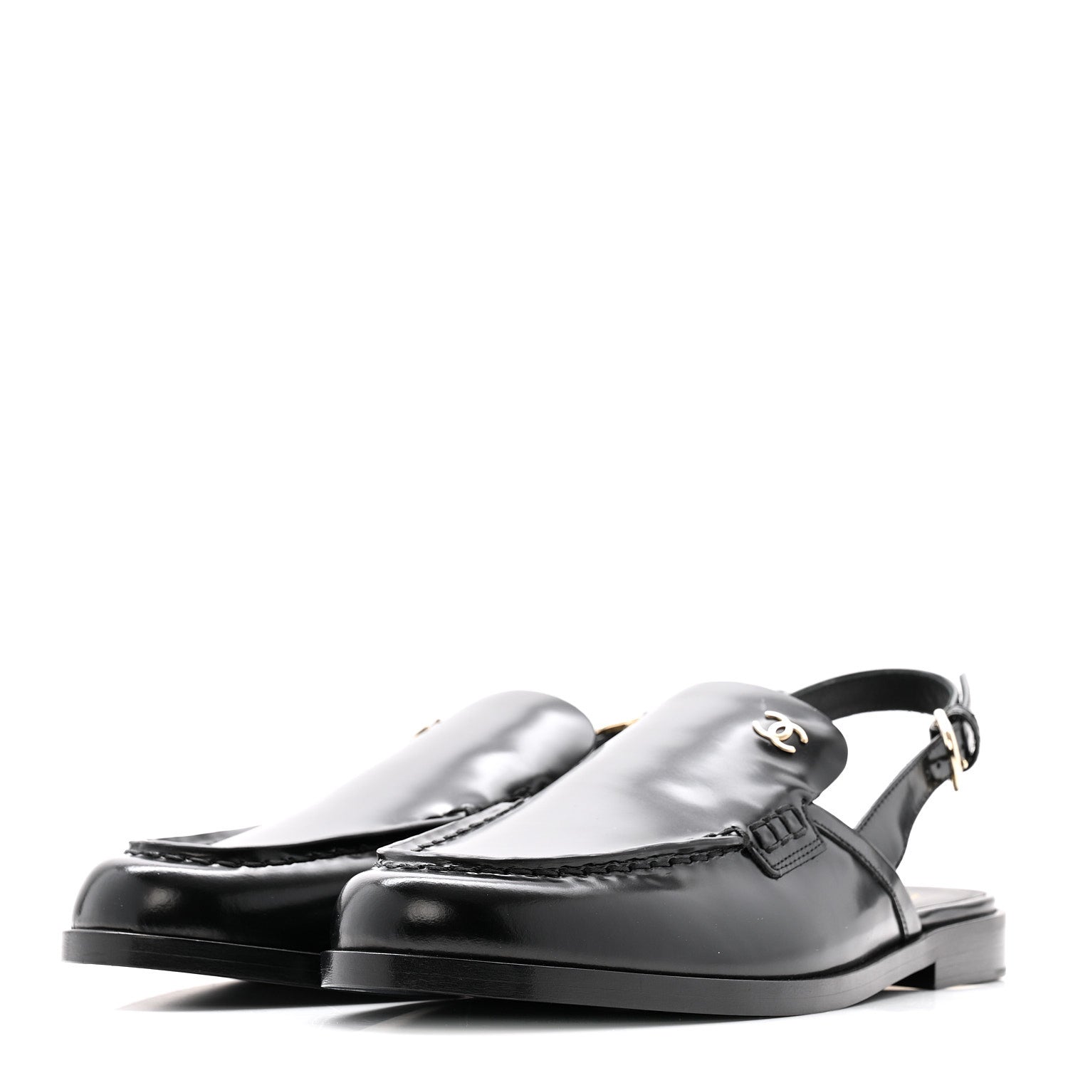 Shiny Calfskin Slingback Loafers 39 Black