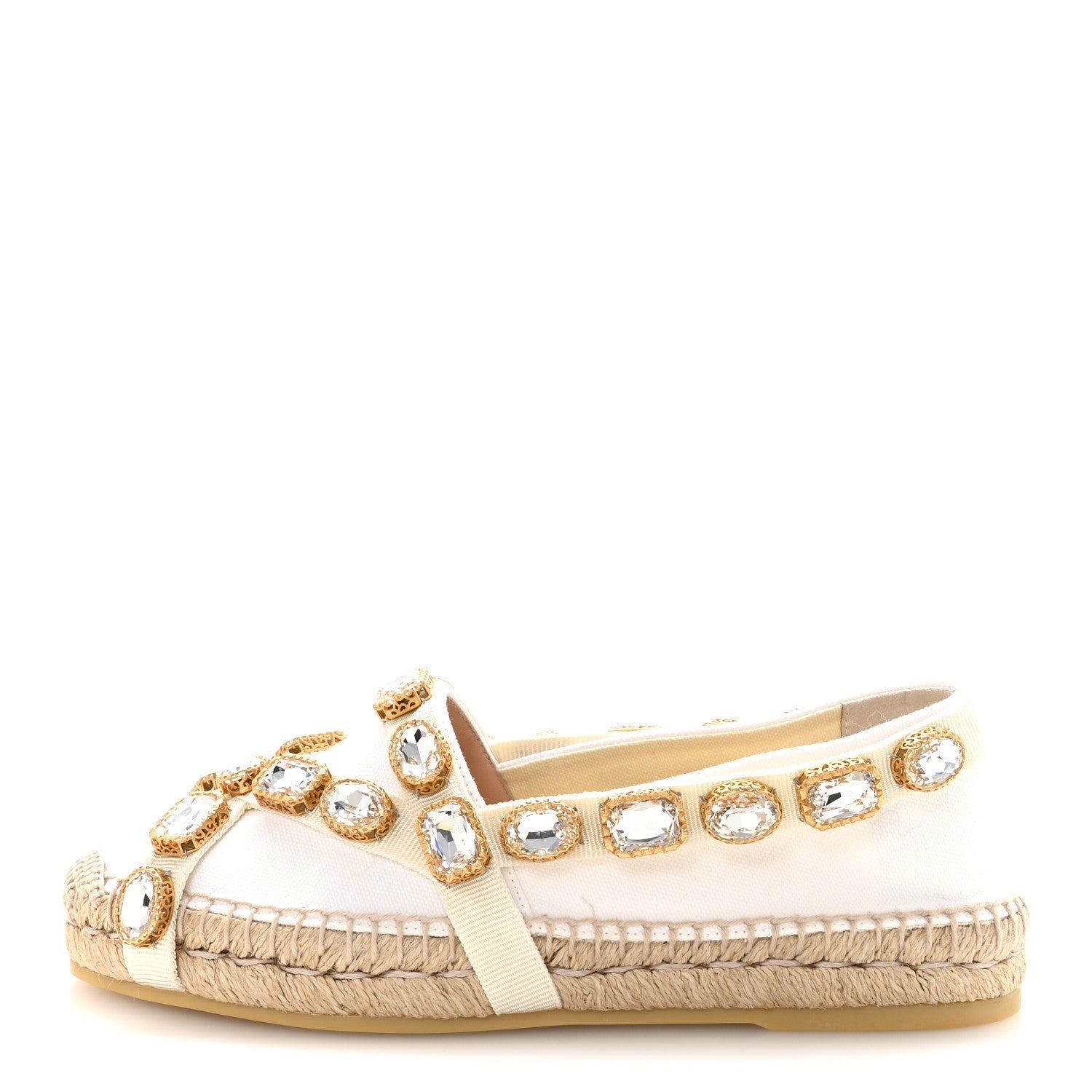 Canvas Crystal Embellished Espadrilles 36.5 Great White