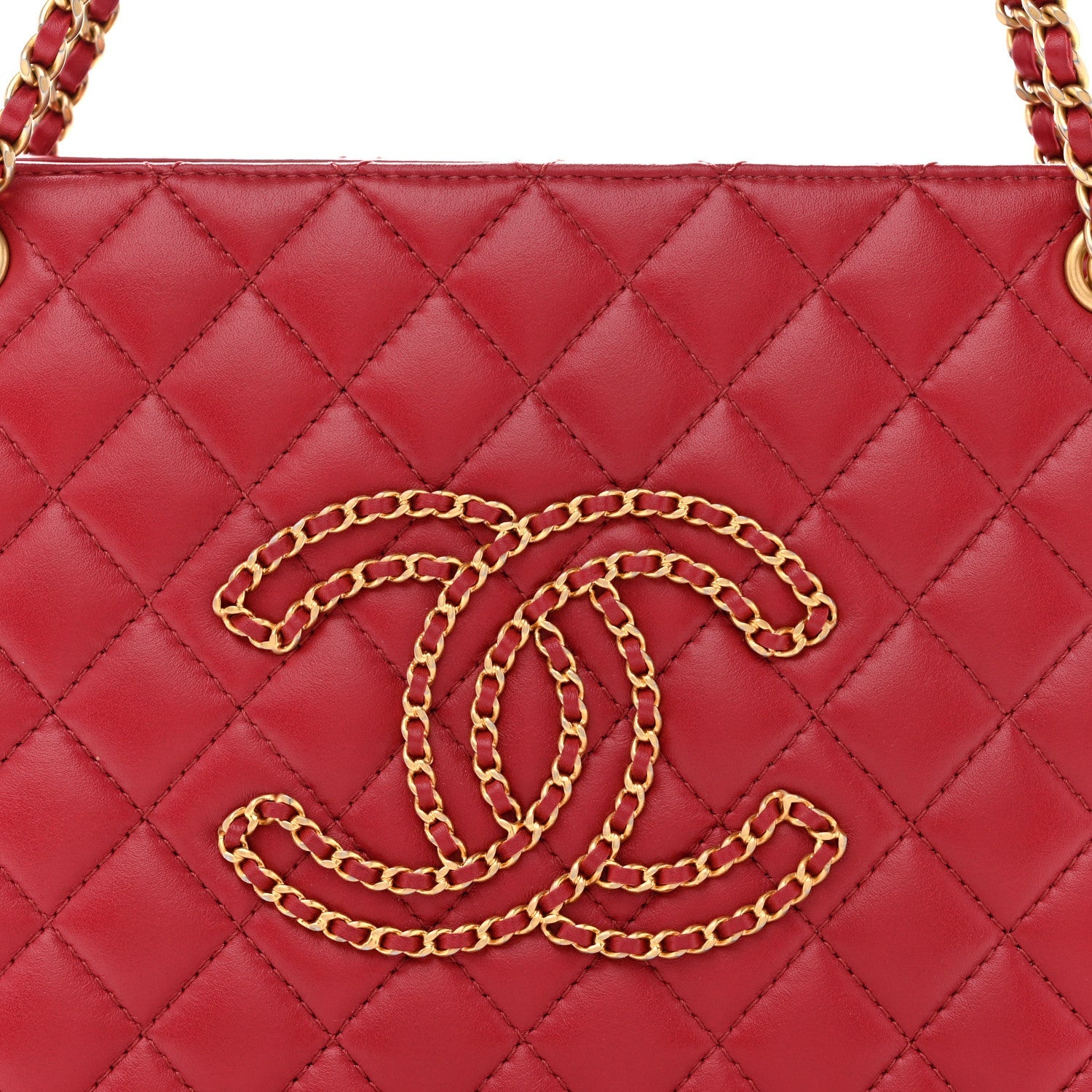 Calfskin Quilted CC Chain Accordion Tote Red
