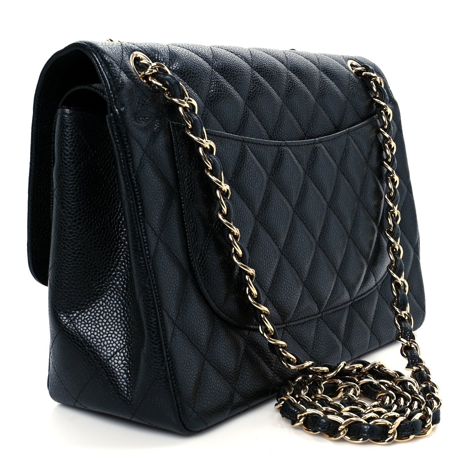 Caviar Quilted Jumbo Double Flap Black