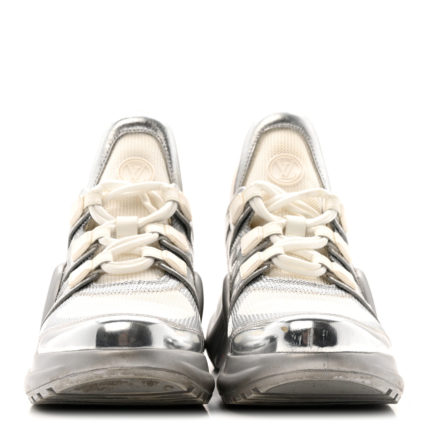 Metallic Calfskin Technical Nylon LV Archlight Sneakers 37 White Silver