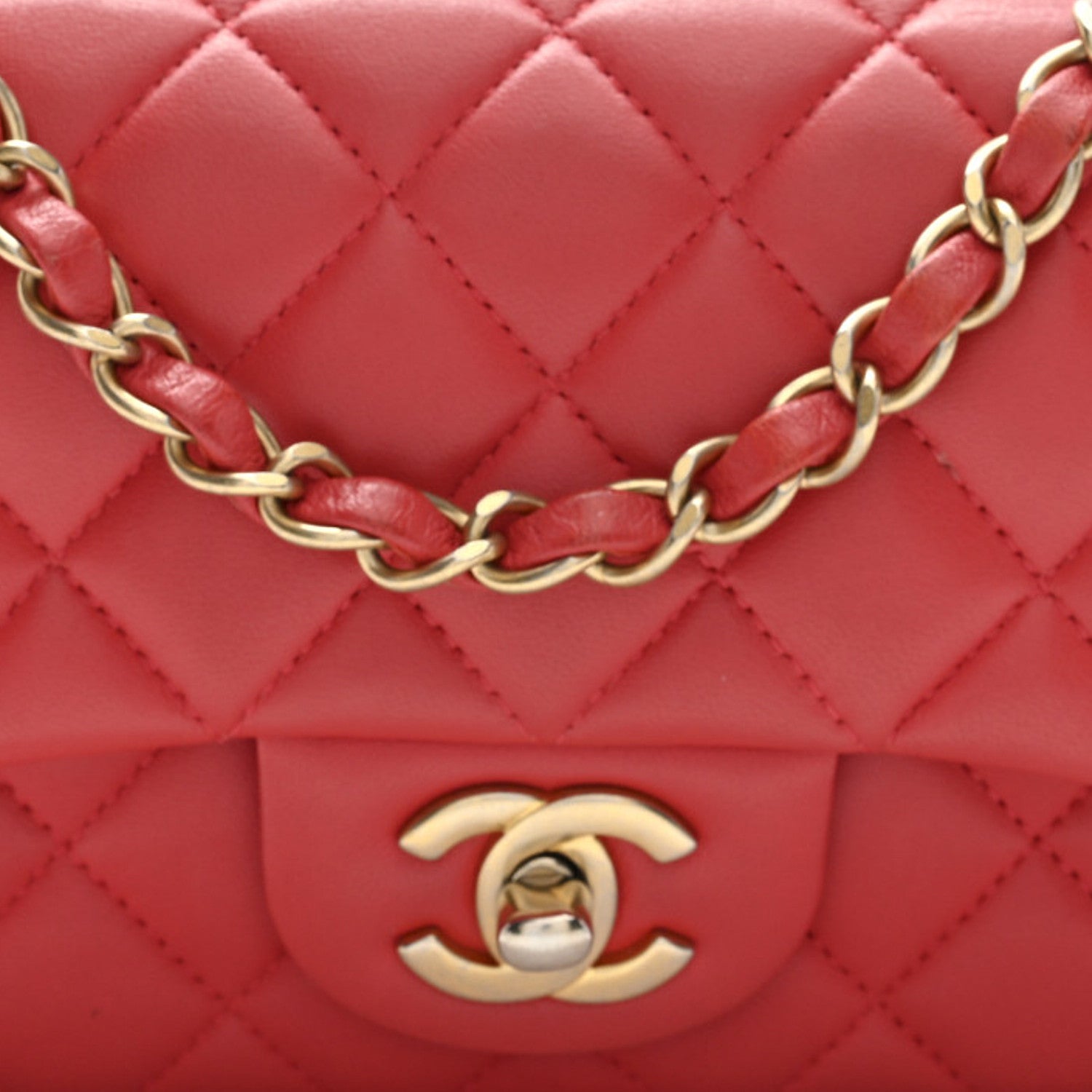 Lambskin Quilted Mini Rectangular Flap Coral