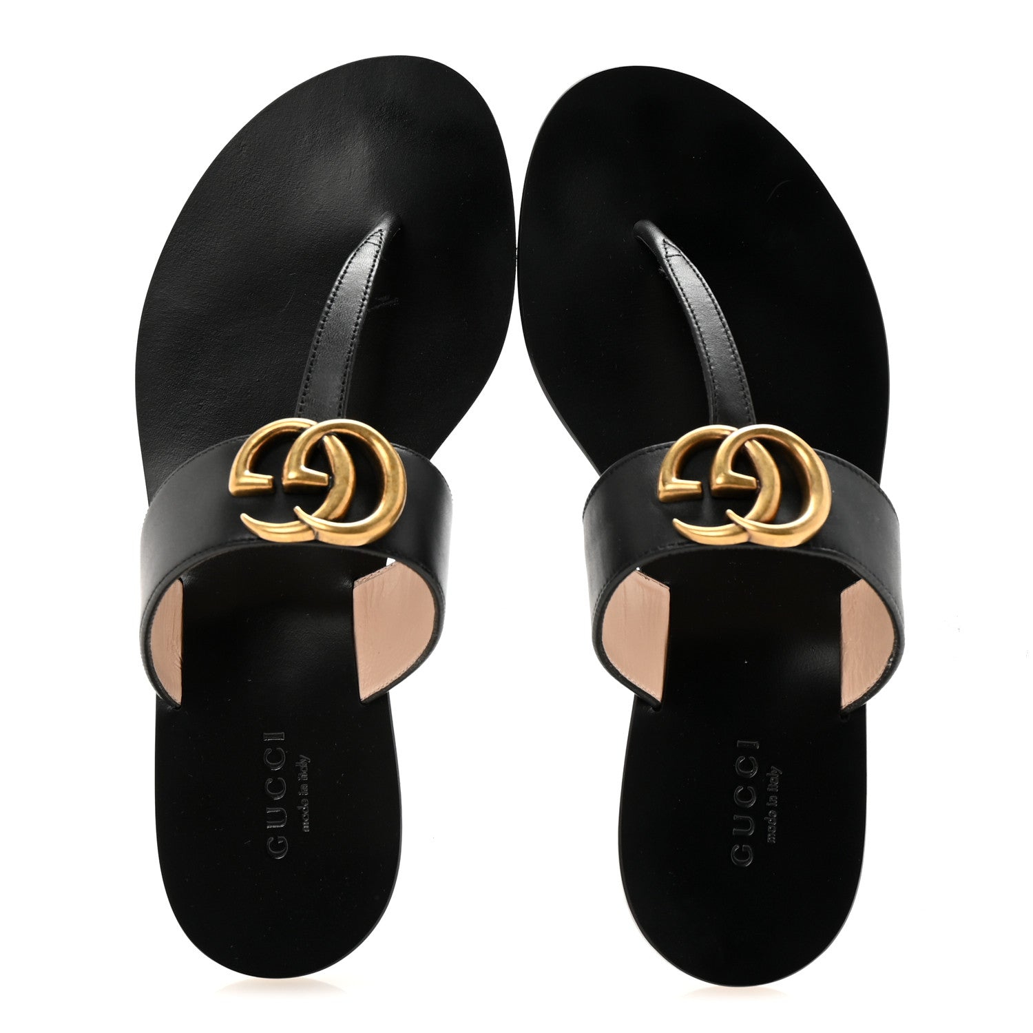 Calfskin GG Marmont Thong Sandals 35 Black