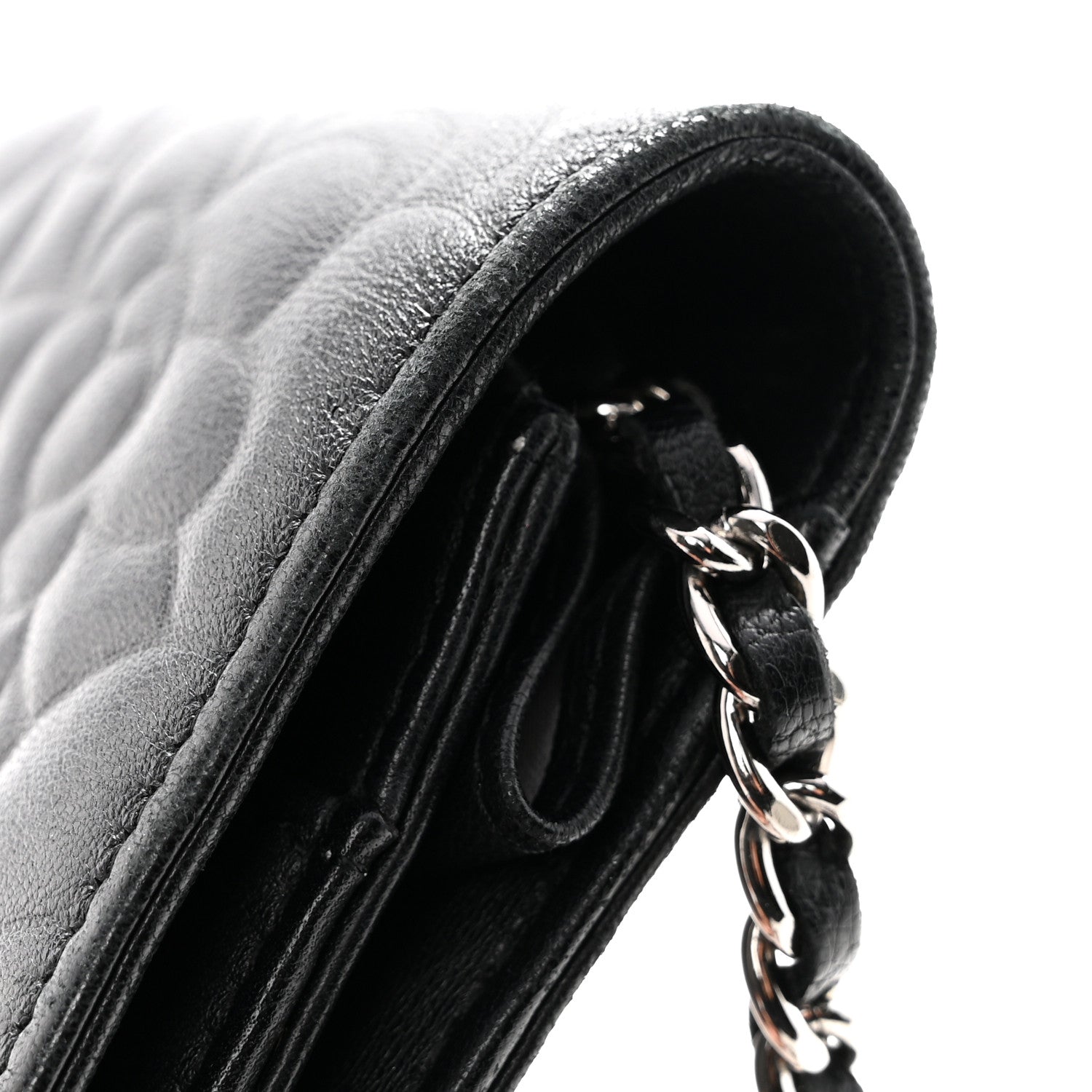 Lambskin Camellia Embossed Wallet On Chain WOC Black