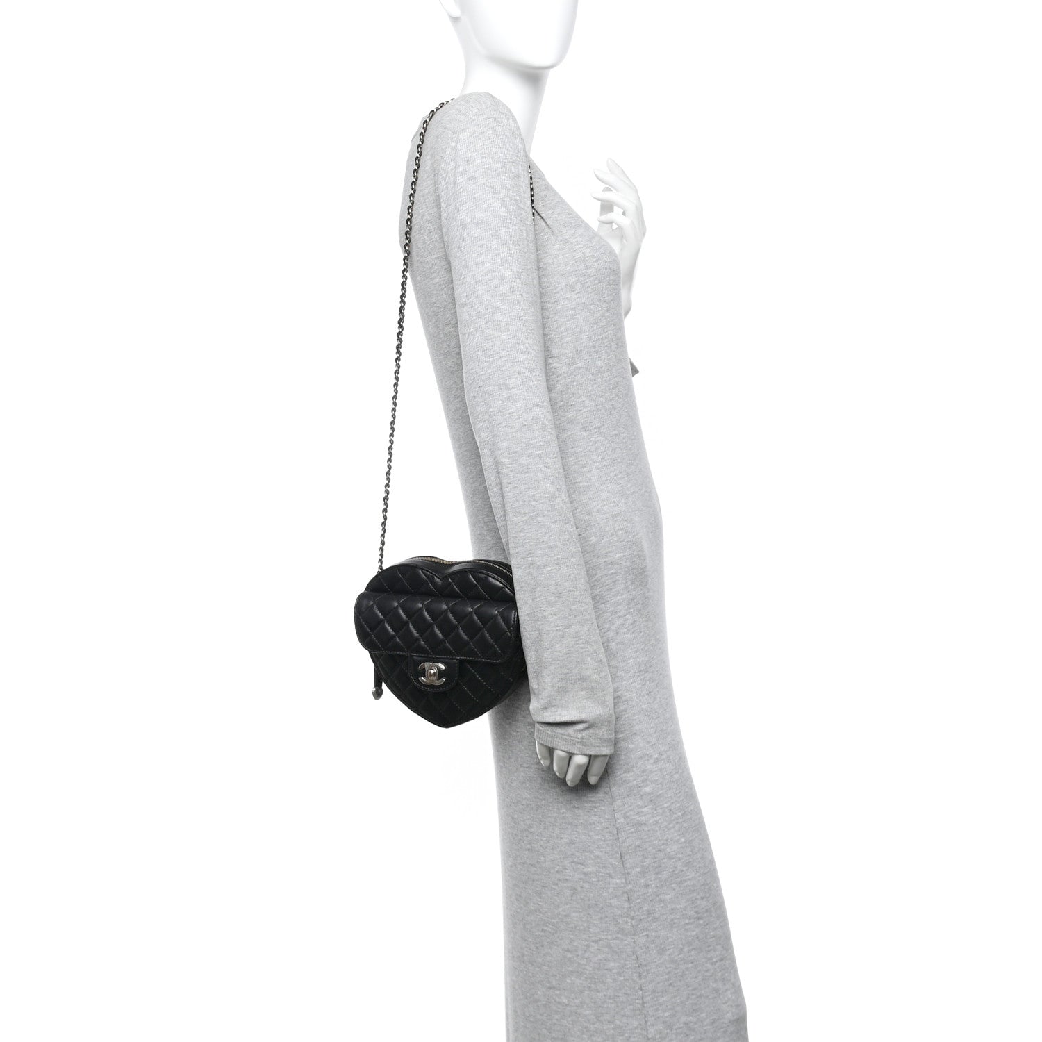 Lambskin Quilted Large CC In Love Heart Bag Black