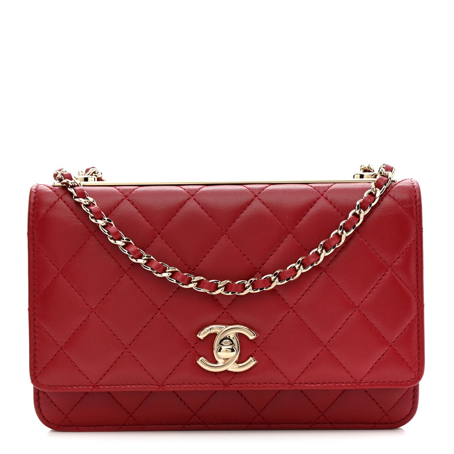 Lambskin Quilted Trendy CC Wallet On Chain WOC Red