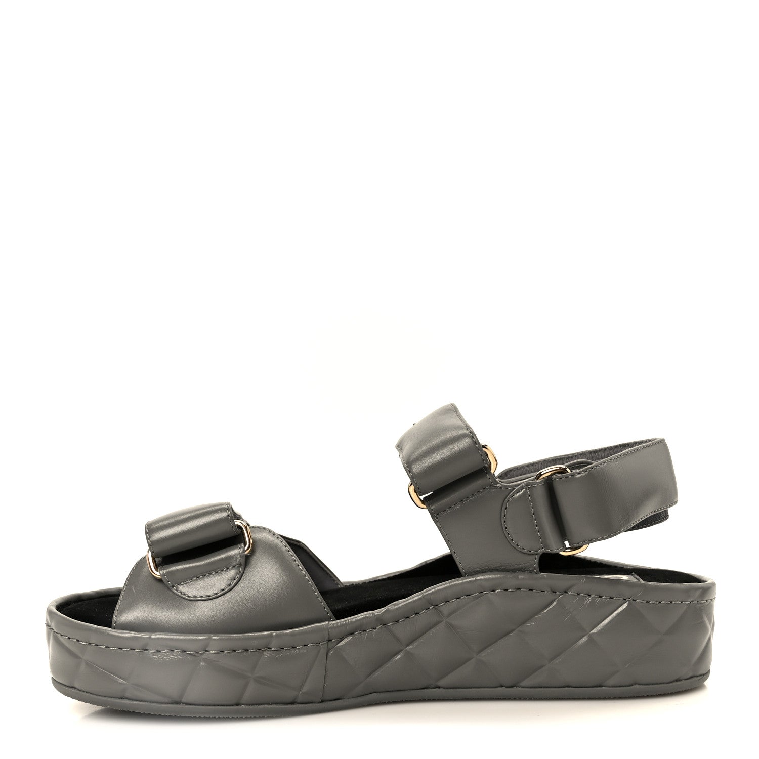 Shiny Calfskin Logo Platform Sandals 36 Grey