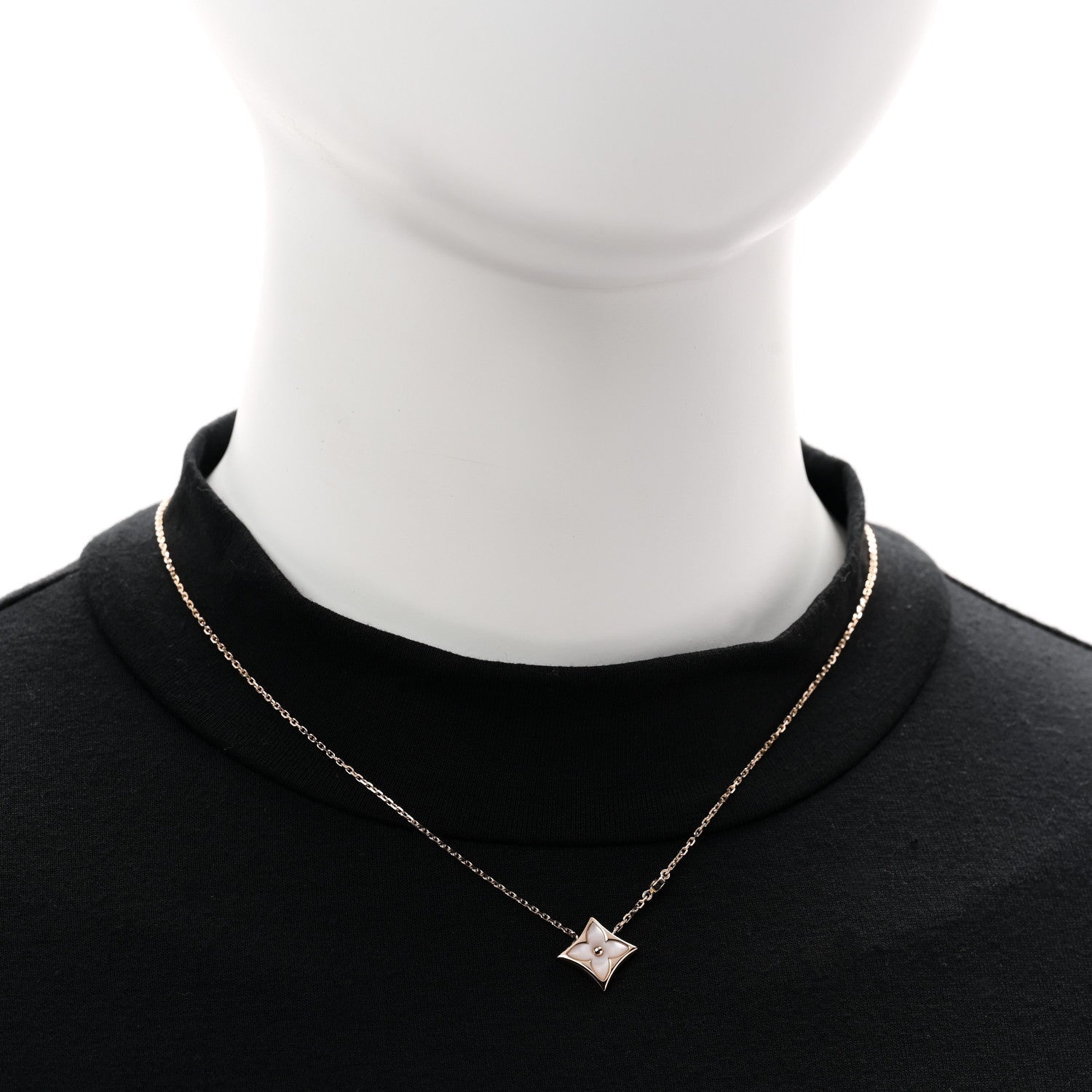 18K Pink Gold Diamond Pink Mother of Pearl Color Blossom BB Star Pendant Necklace