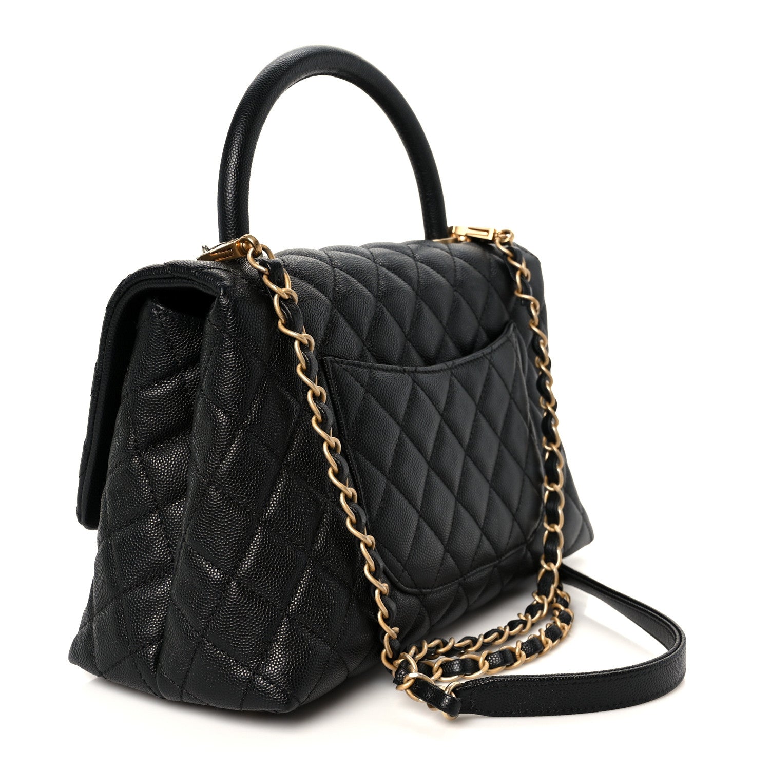 Caviar Quilted Small Coco Handle Flap Black
