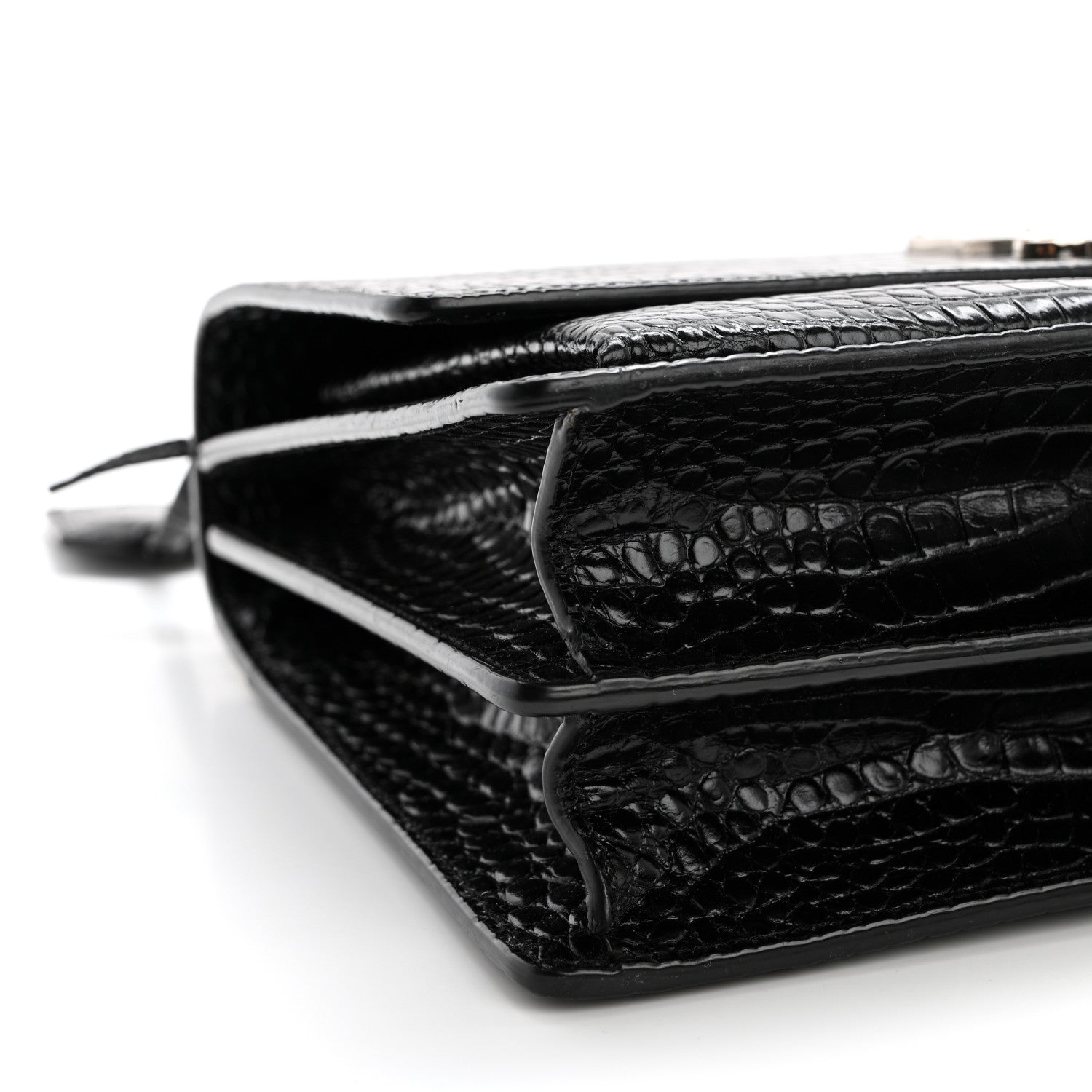 Calfskin Crocodile Embossed Large Monogram Sunset Black
