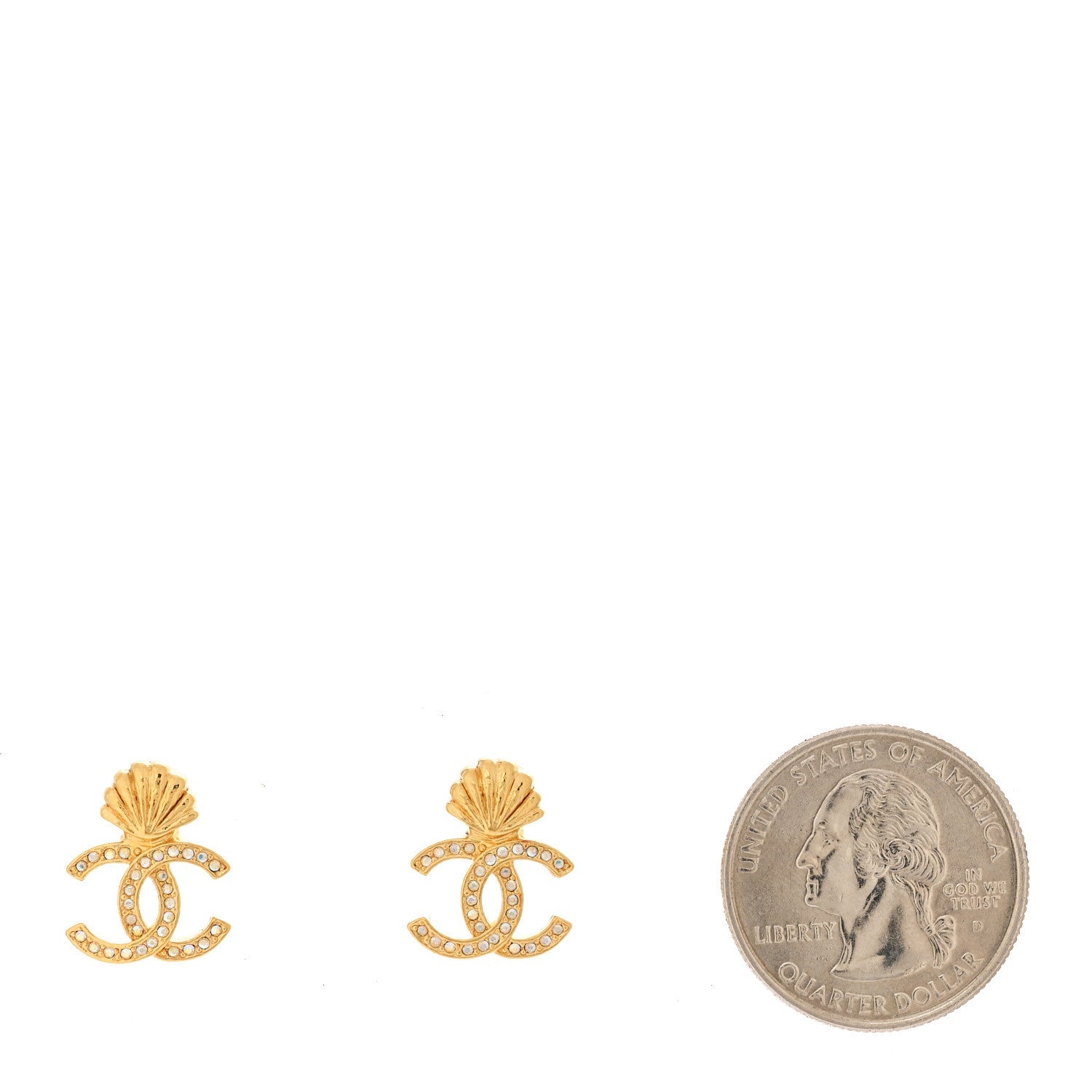 Crystal CC Shell Earrings Gold