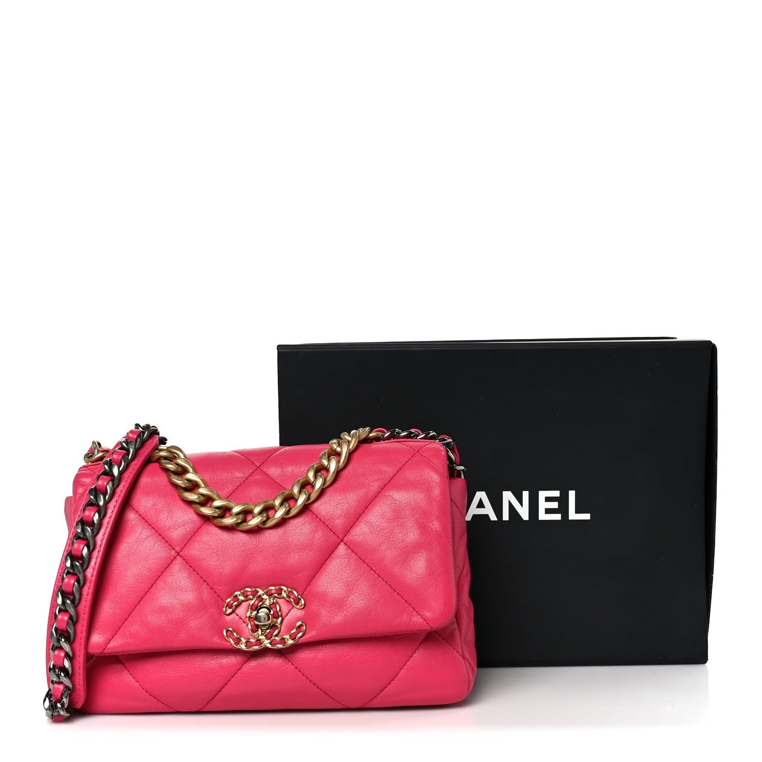 Lambskin Quilted Medium Chanel 19 Flap Dark Pink