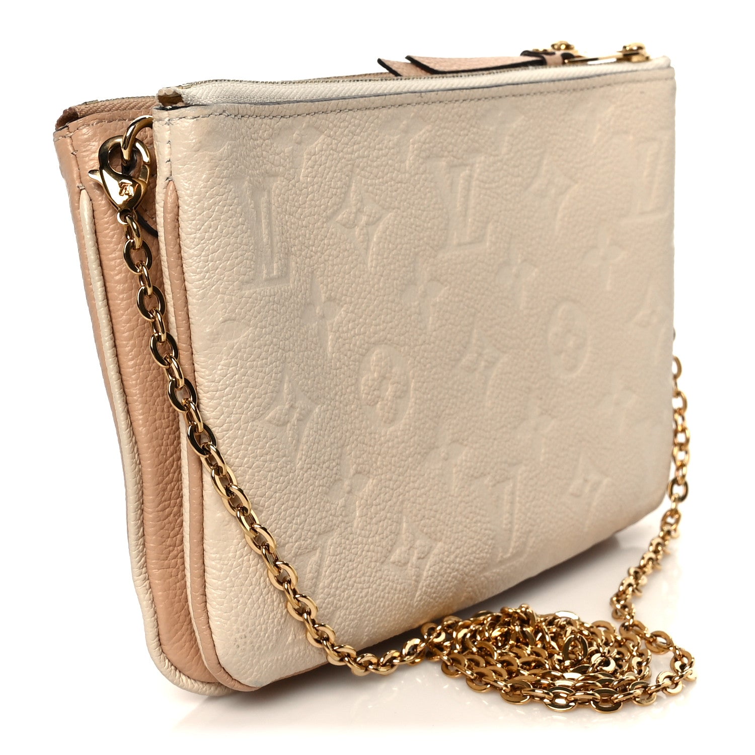 Empreinte Double Zip Pochette Beige Rose Creme
