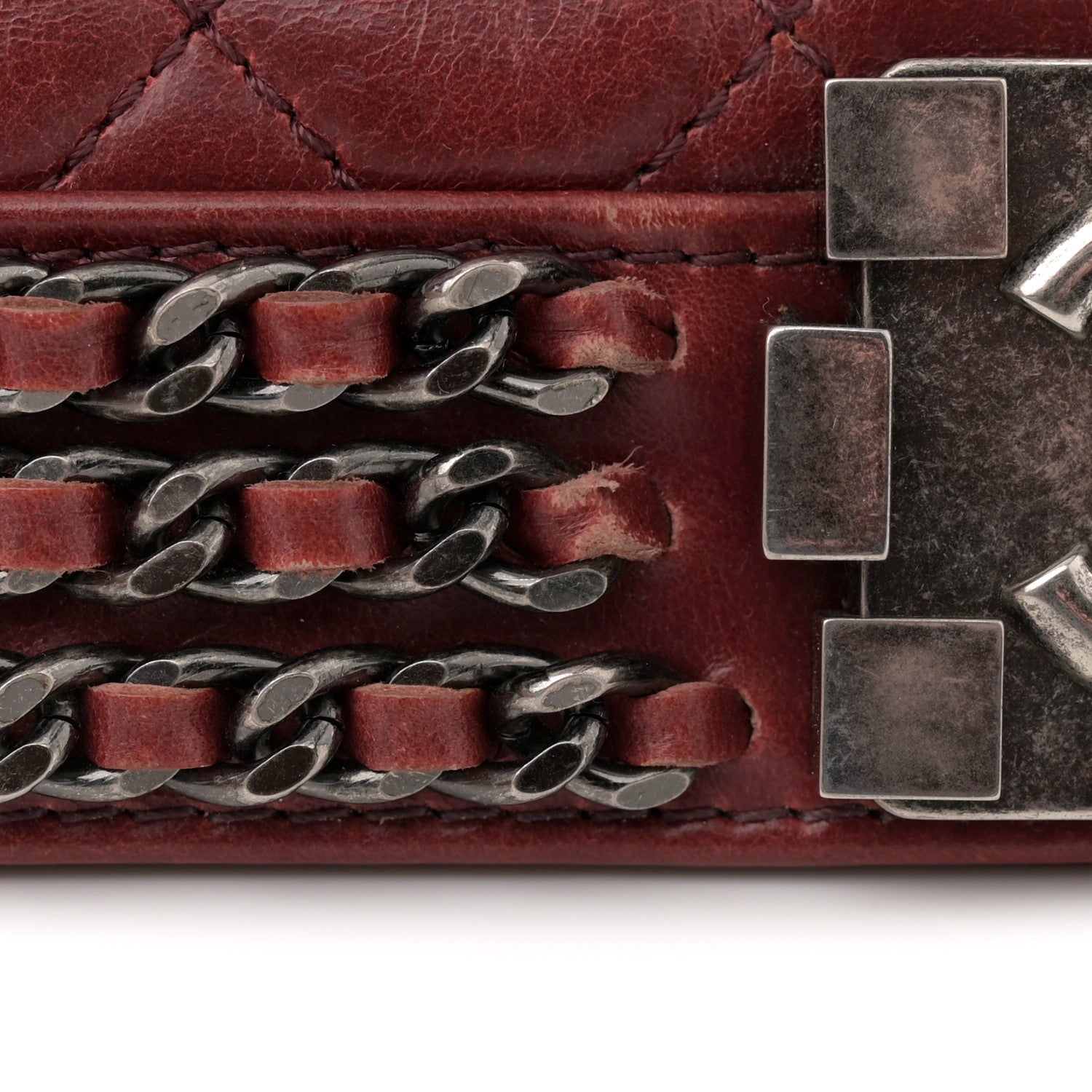 Glazed Calfskin Quilted Medium Boy Chained Flap Bordeaux