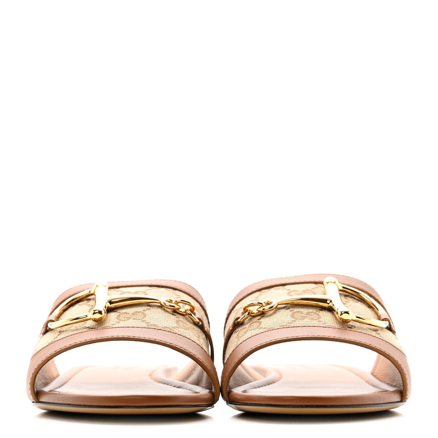 Calfskin Monogram Horsebit Womens Slide Sandals 39 Beige Ebony Sundial