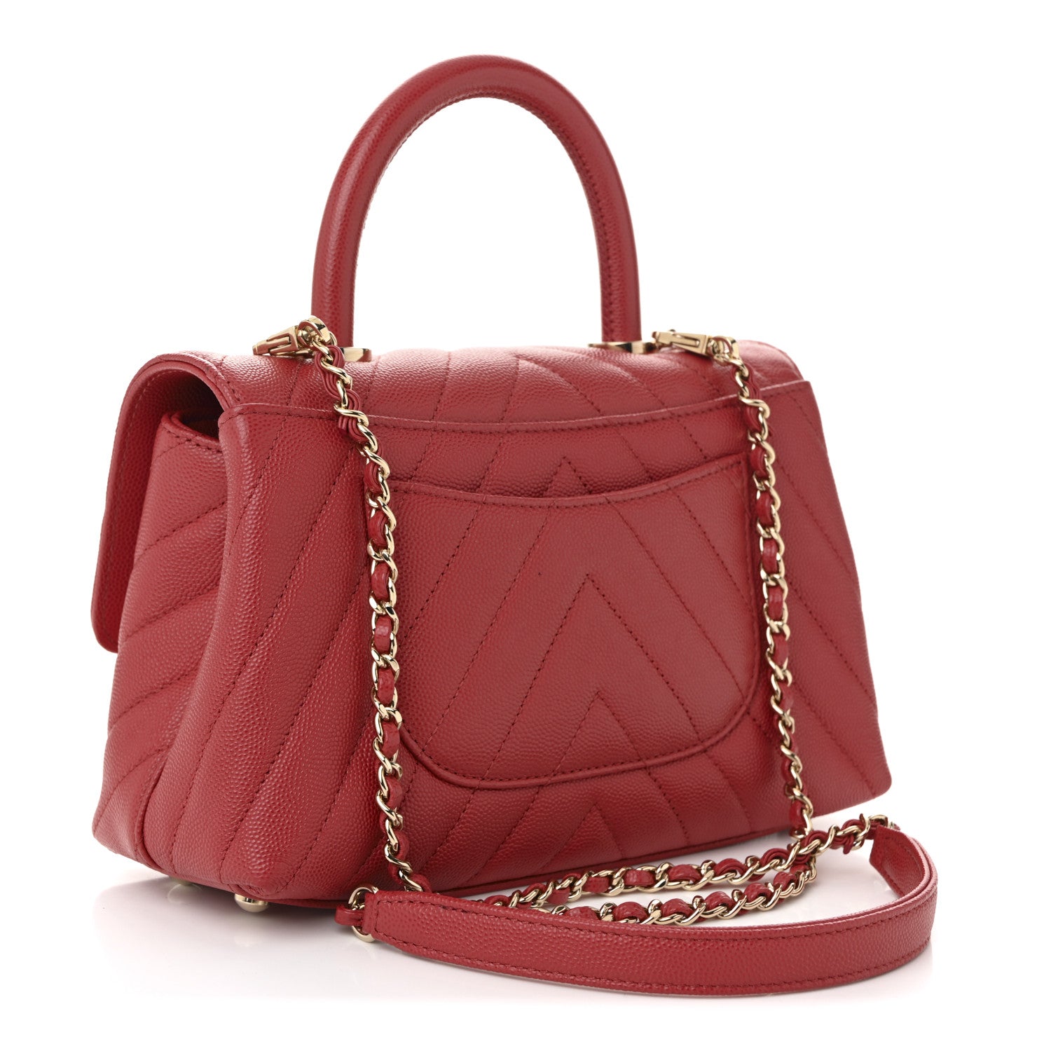Caviar Chevron Quilted Mini Coco Handle Flap Red