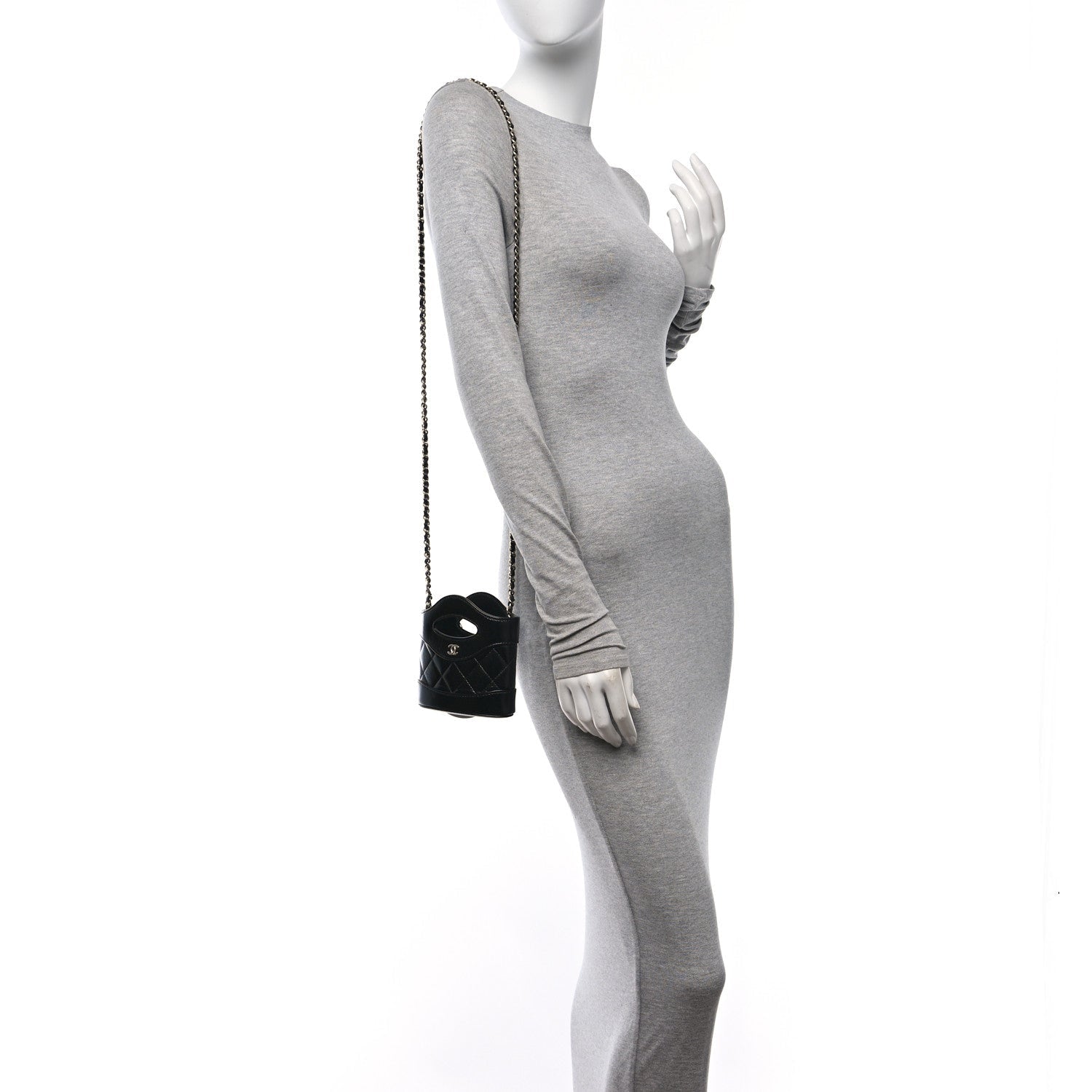 Shiny Lambskin Quilted 31 Nano Clutch With Chain Black