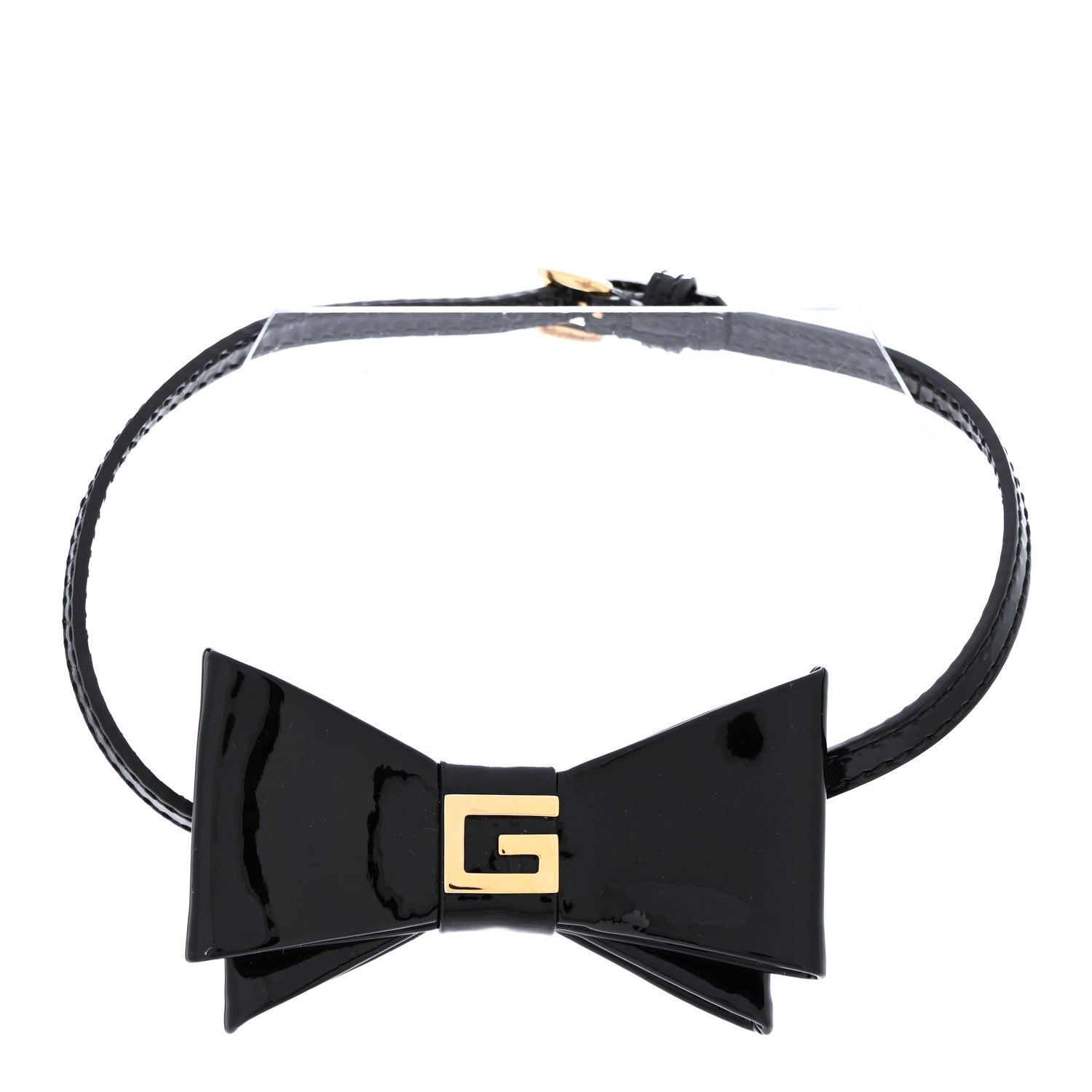 Patent G Bow Choker Necklace Black Gold