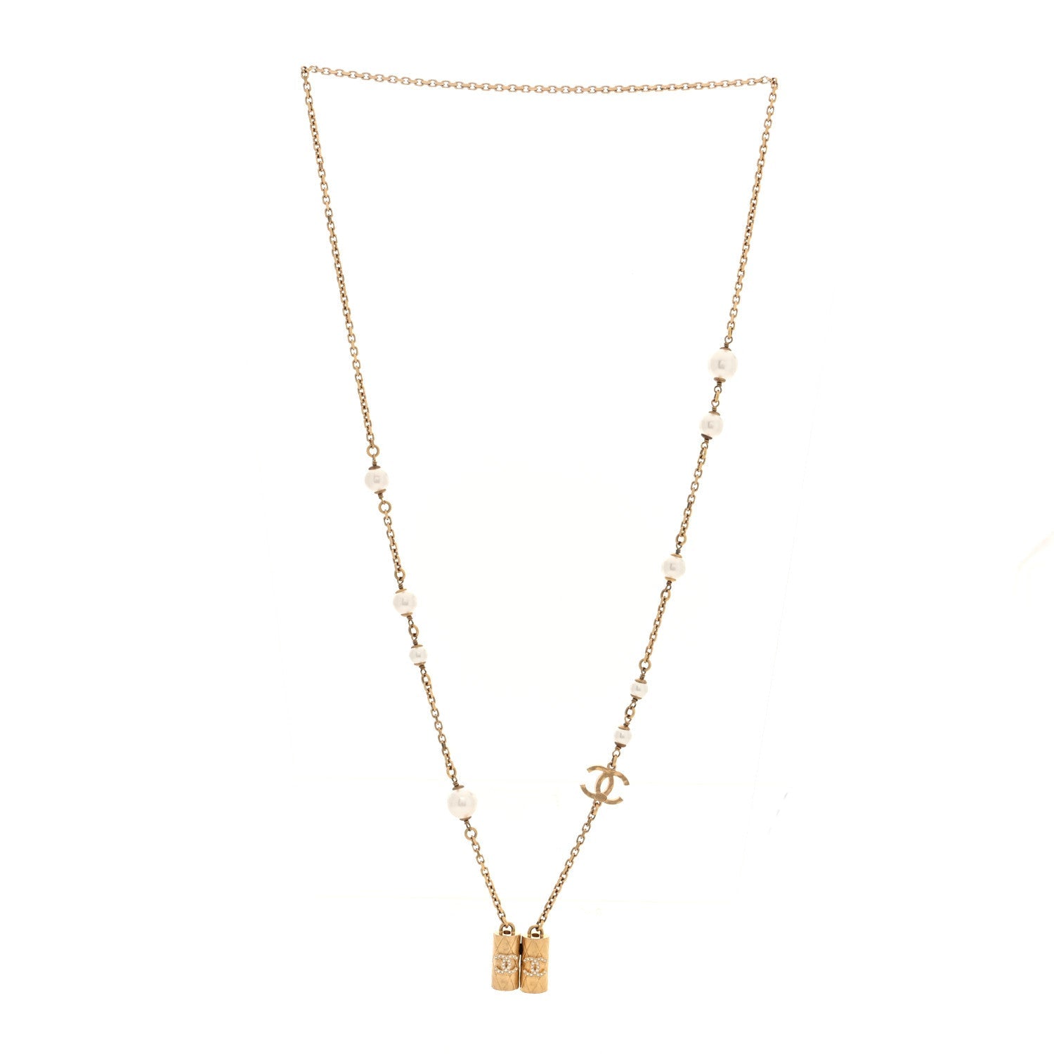 Metal Crystal Pearl Airpod Necklace Gold