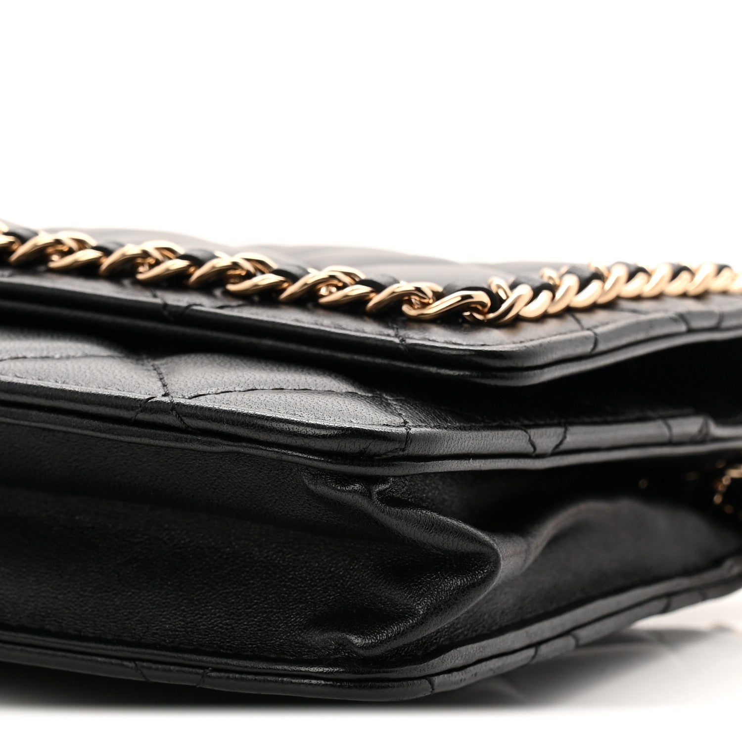 Lambskin Quilted Chain Around Wallet On Chain WOC Black