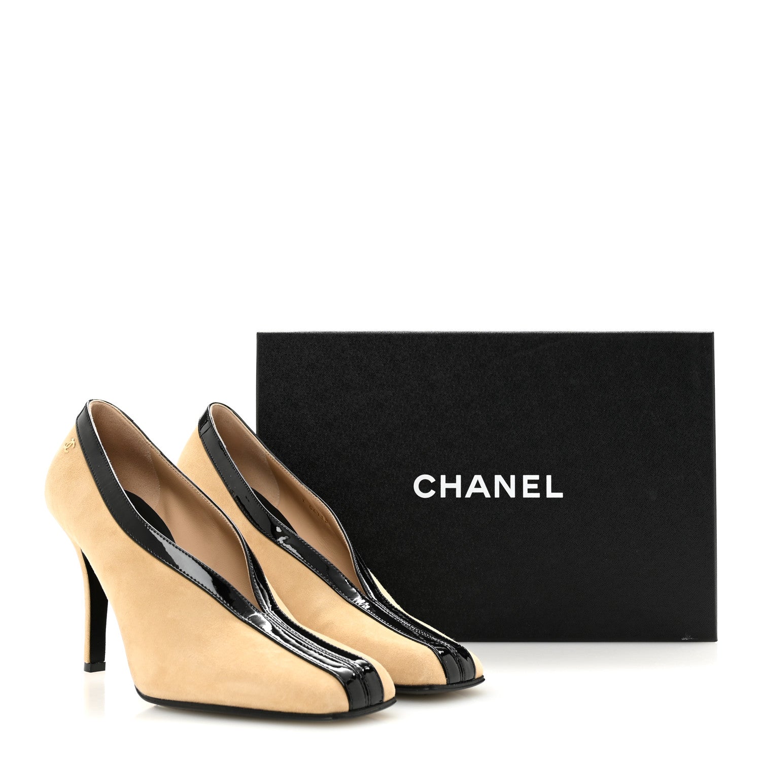 Suede Patent Calfskin Pumps 40 Beige Black