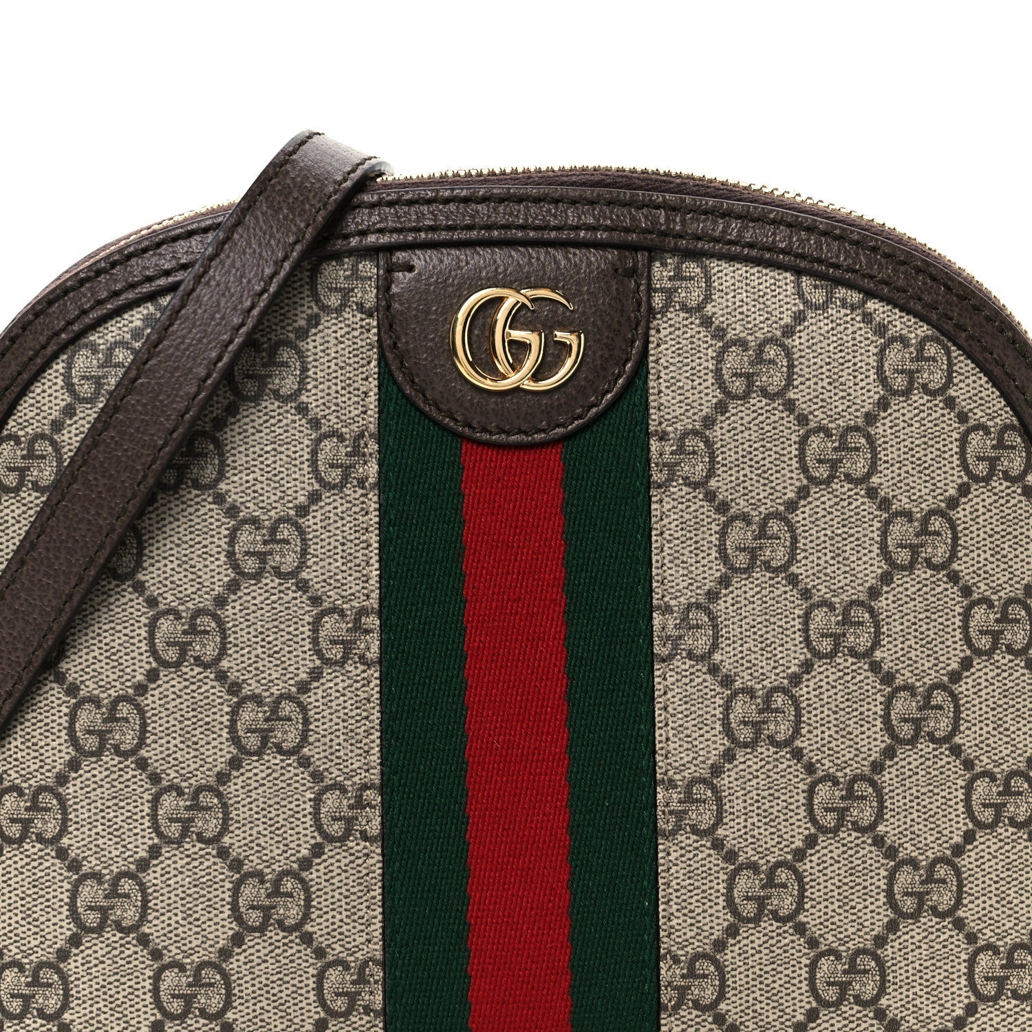 GG Supreme Monogram Textured Dollar Calfskin Web Small Ophidia Dome Shoulder Bag Beige Ebony New Acero
