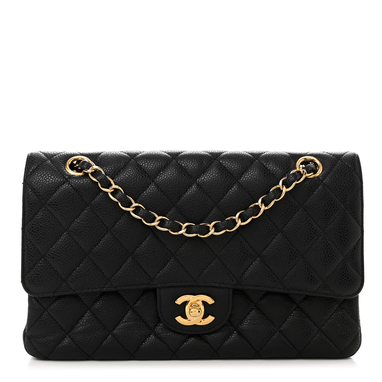 Caviar Quilted Medium Double Flap Black