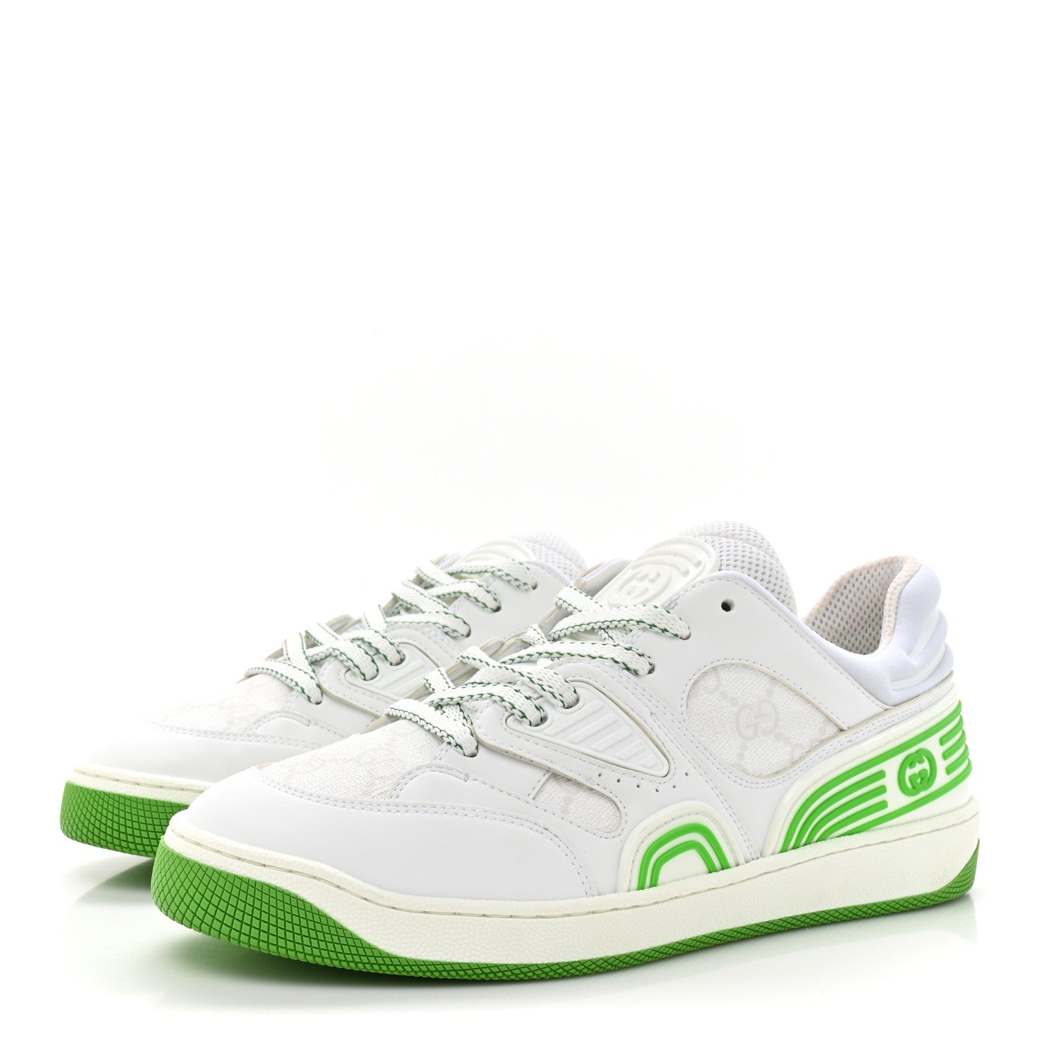 Demetra GG Supreme Monogram Womens Basket Low Top Sneakers 38 Great White Green