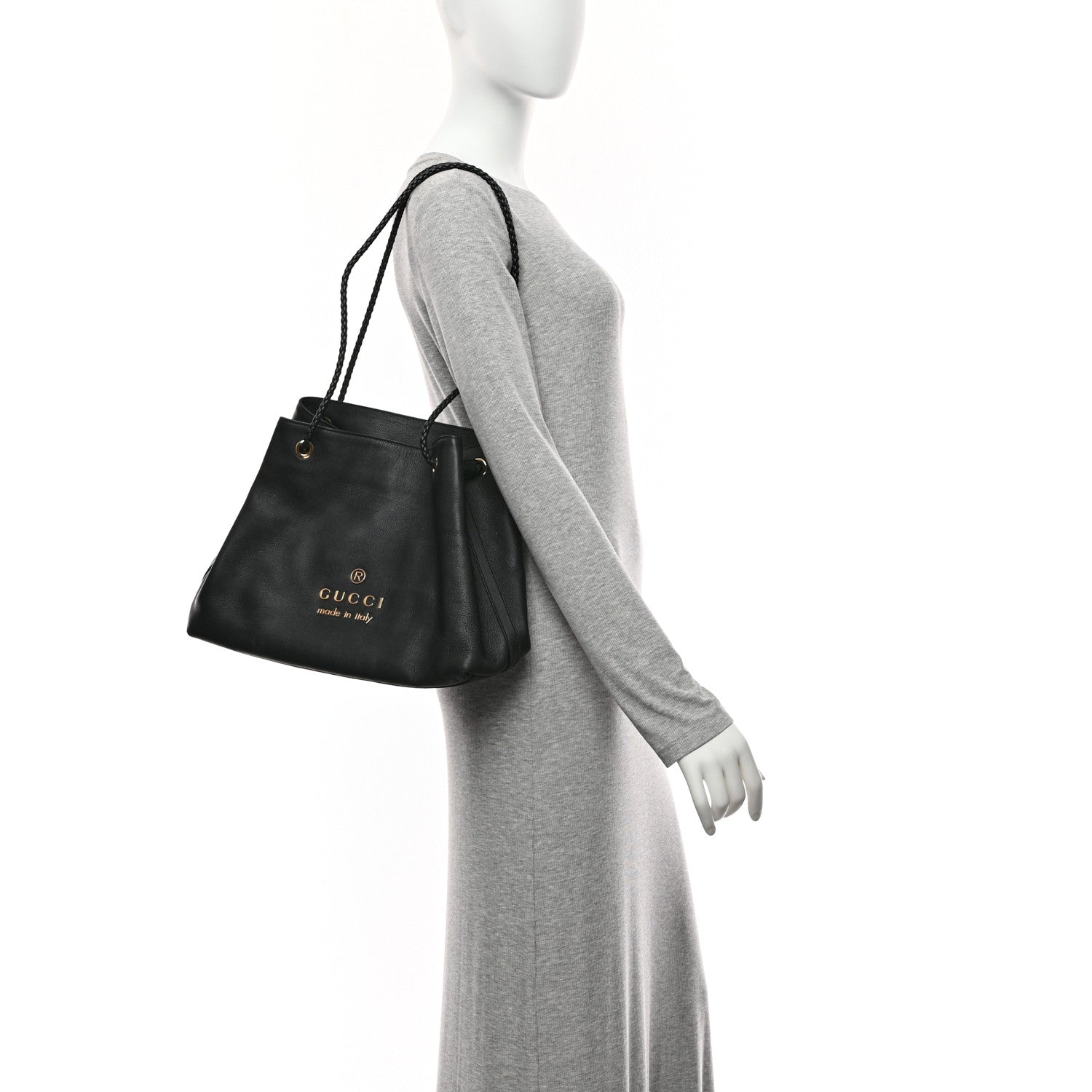 Calfskin Medium Braided Handle Gifford Tote Black