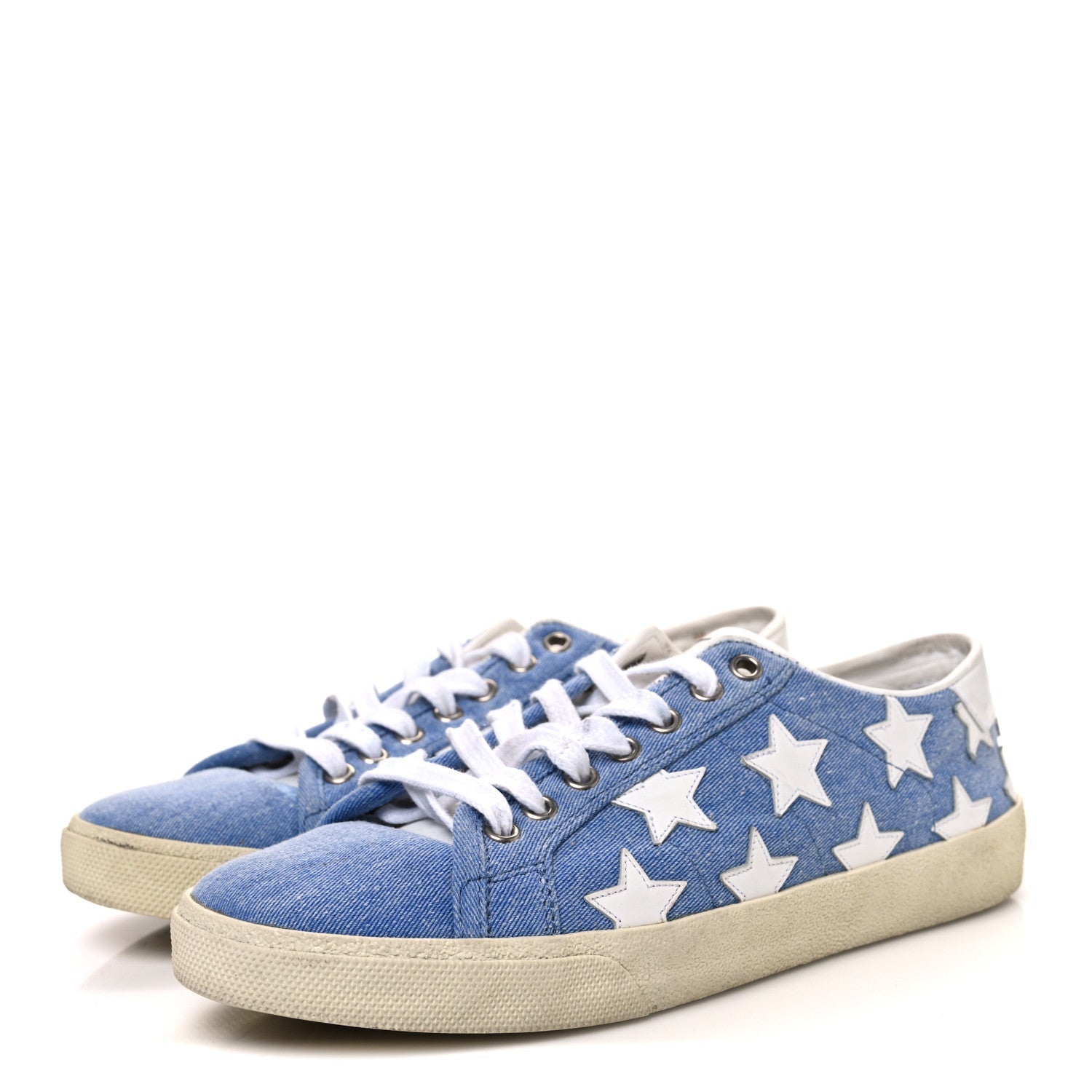 Denim Calfskin Star Court Sneakers 39 Blue