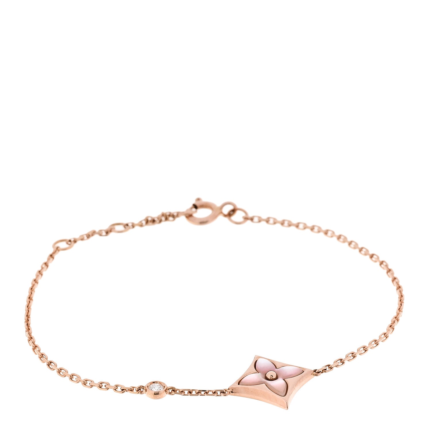 18K Pink Gold Diamond Pink Mother of Pearl Color Blossom BB Star Bracelet