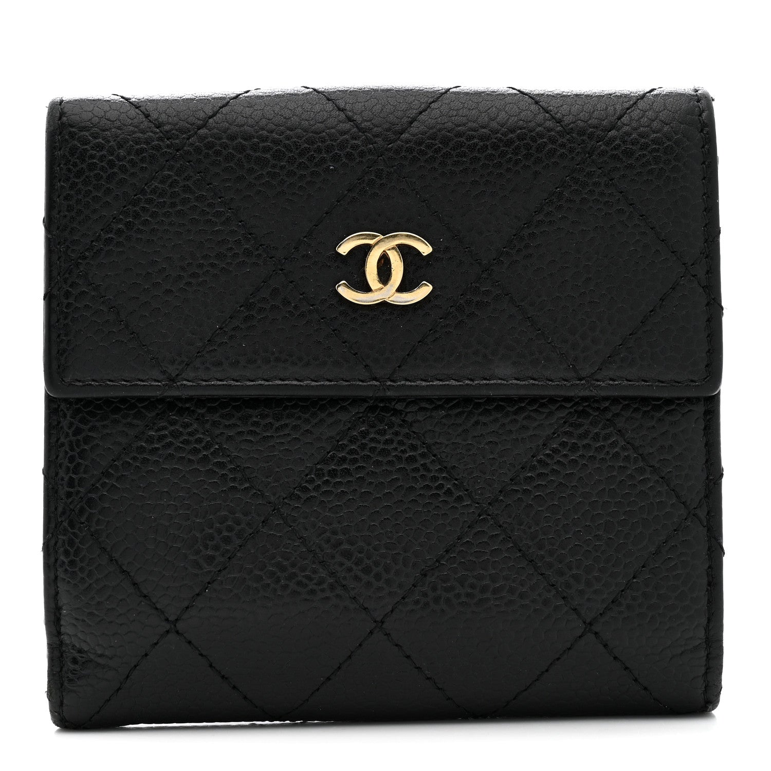 Caviar Quilted Compact French Flap Wallet Black