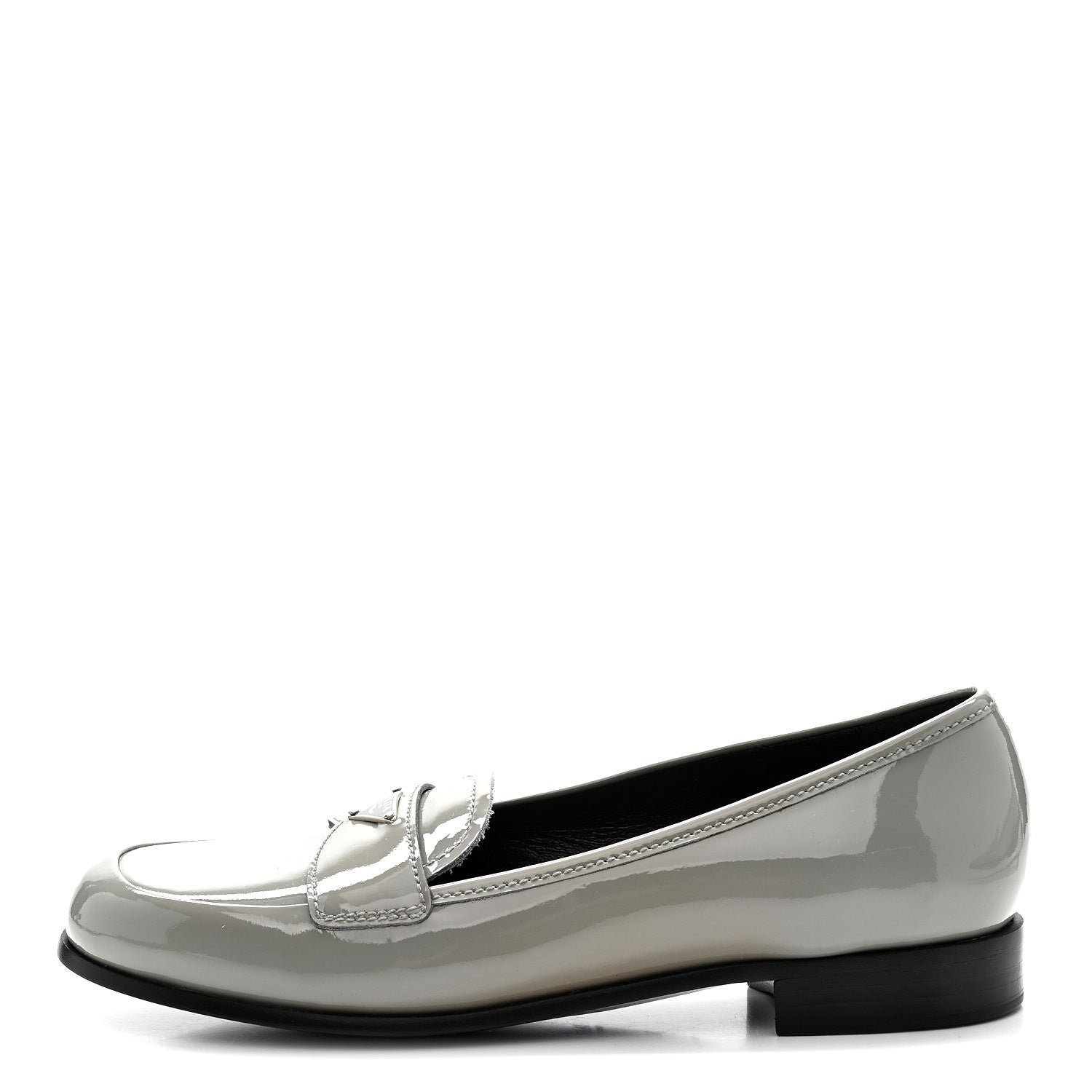 Vernice Metal Triangle Logo 25mm Loafers 38 Granito